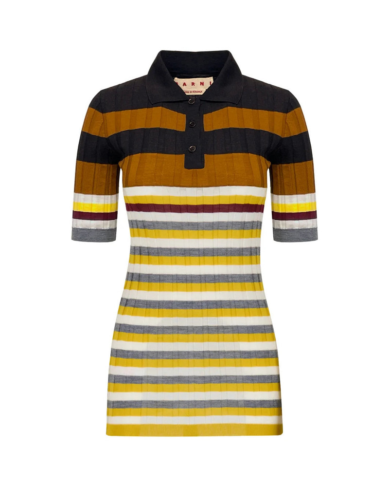 SHORT SLEEVE POLO NECK TOP WITH MIXED STRIPES 1