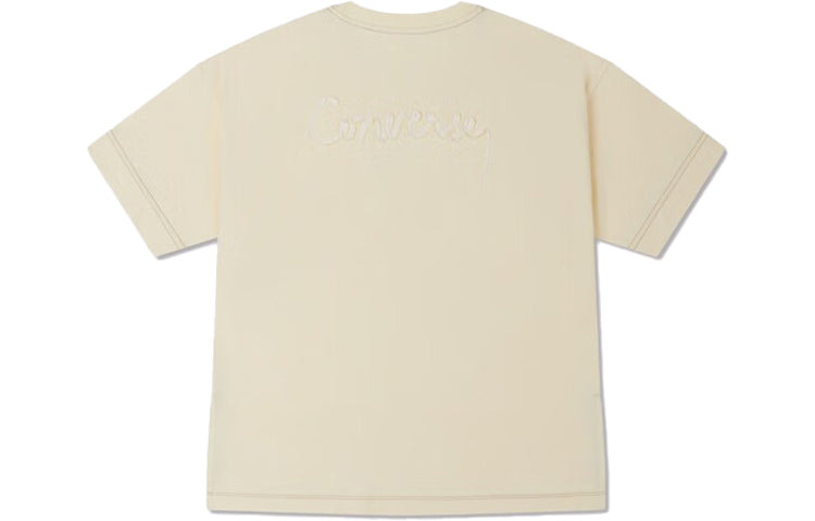 (WMNS) Converse Contrast Stitch Slit Logo T-Shirt 'Beige' 10025874-A02 - 2