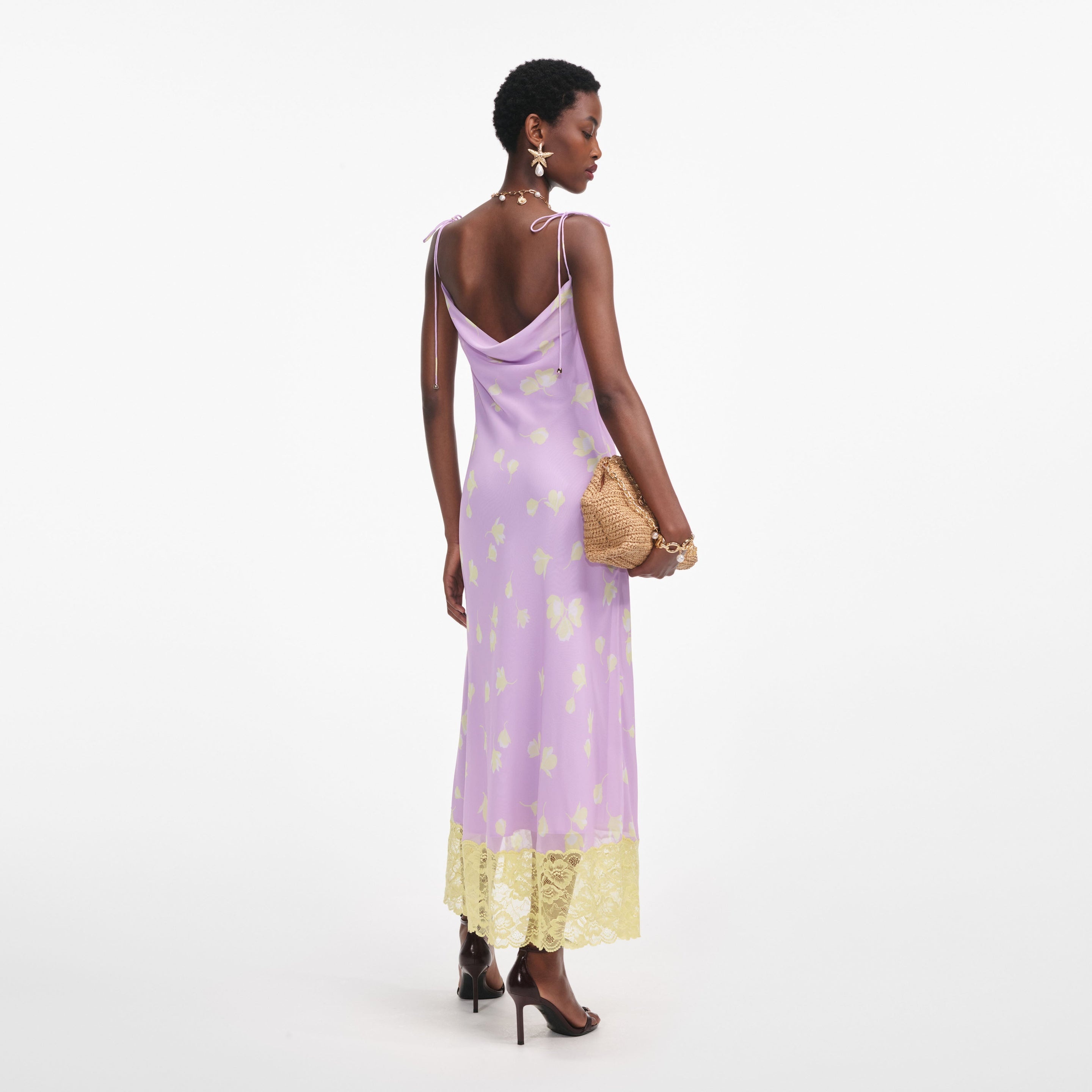 Lilac Floral Chiffon Midi Dress - 3