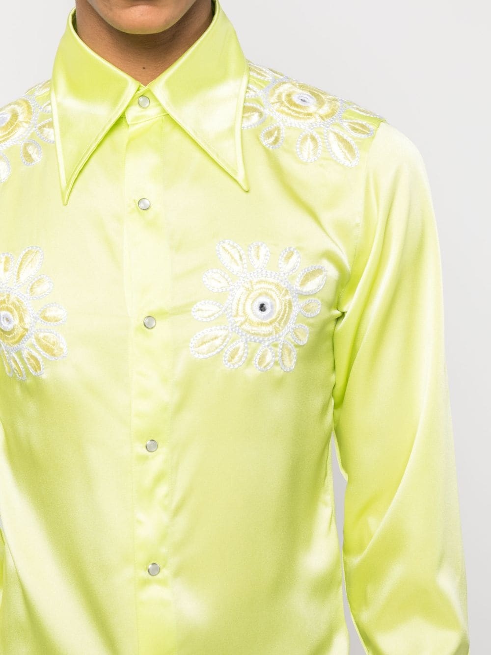 floral-embroidery satin shirt - 5
