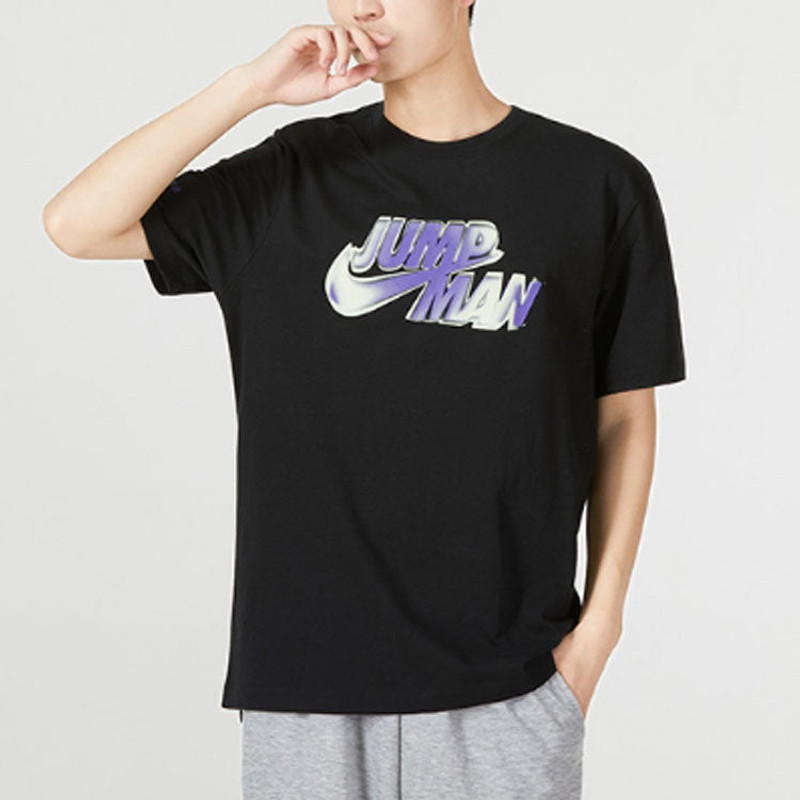 Jordan Air Jordan Alphabet Large Logo Pattern Printing Round Neck Casual Short Sleeve Black DM1449-010 outlook