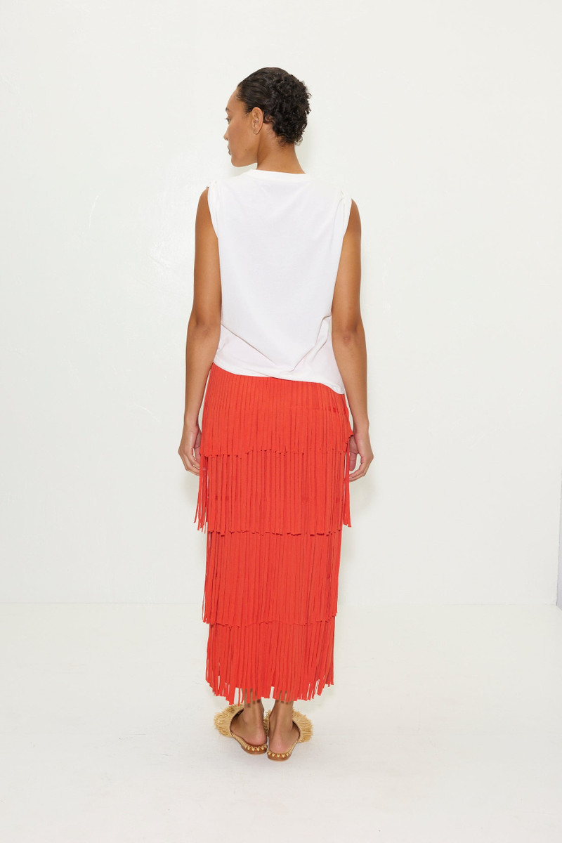 SIMONMILLER Za Za Knit Fringe Skirt in Coral Red outlook