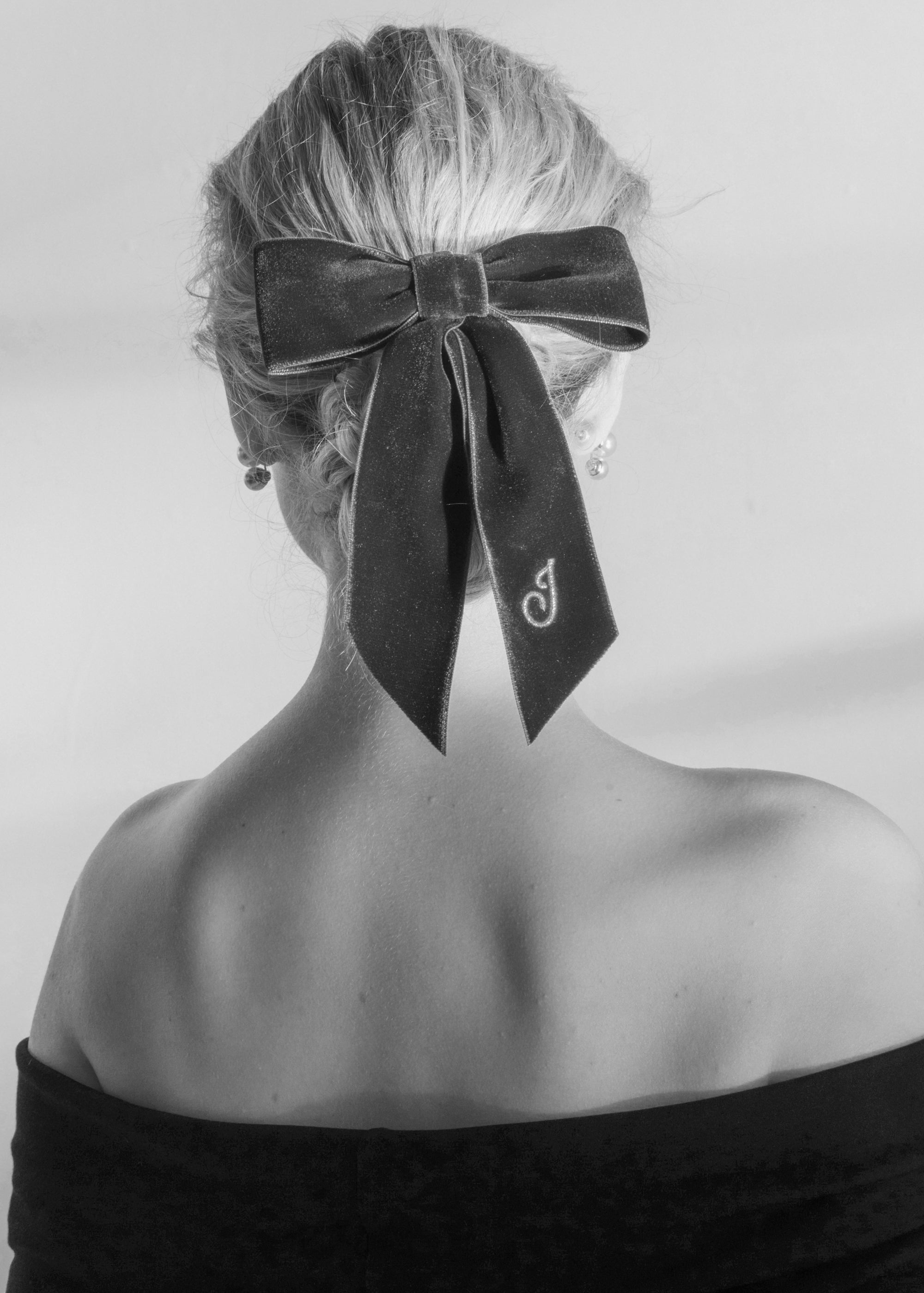 Initial Wide Velvet Bow Barrette - 2