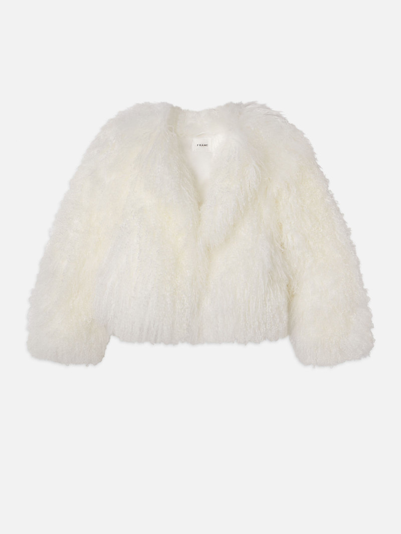 Shaggy Shearling Coat in Cream 1