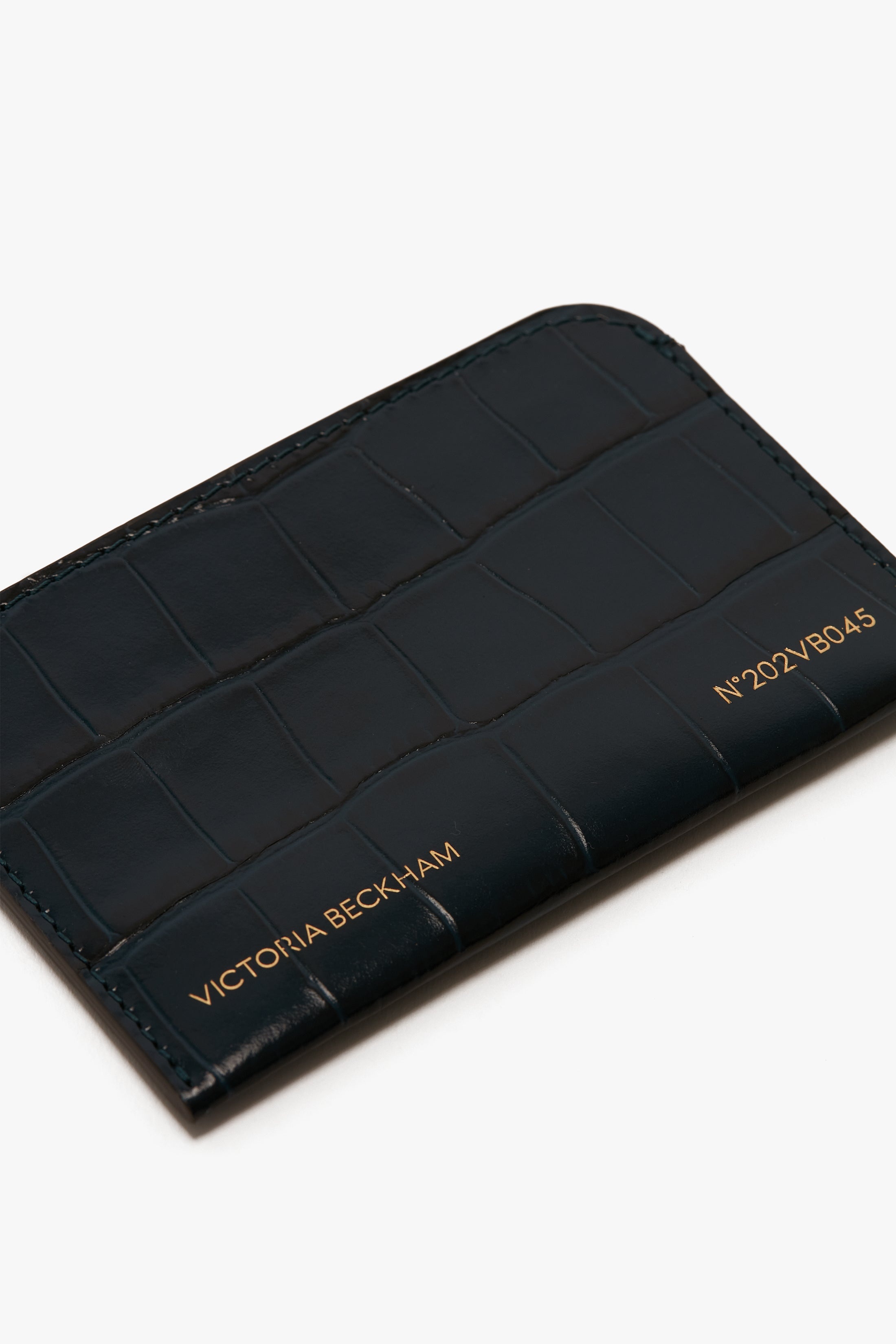 Envelope Card Holder In Midnight Blue Croc Embossed Leather - 5