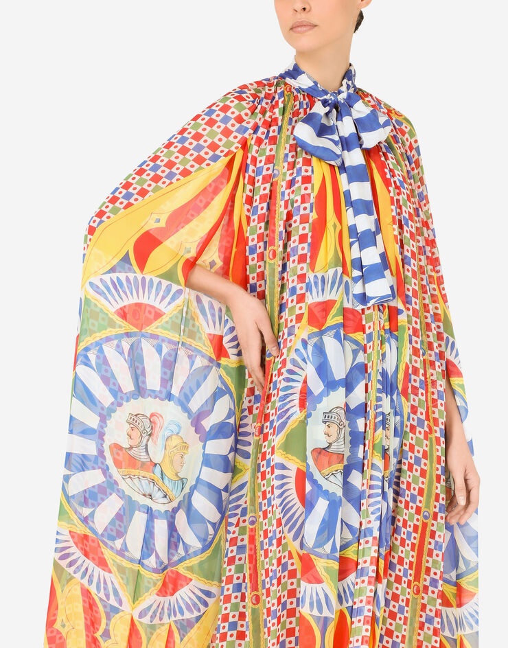 Long Carretto-print chiffon cape - 4