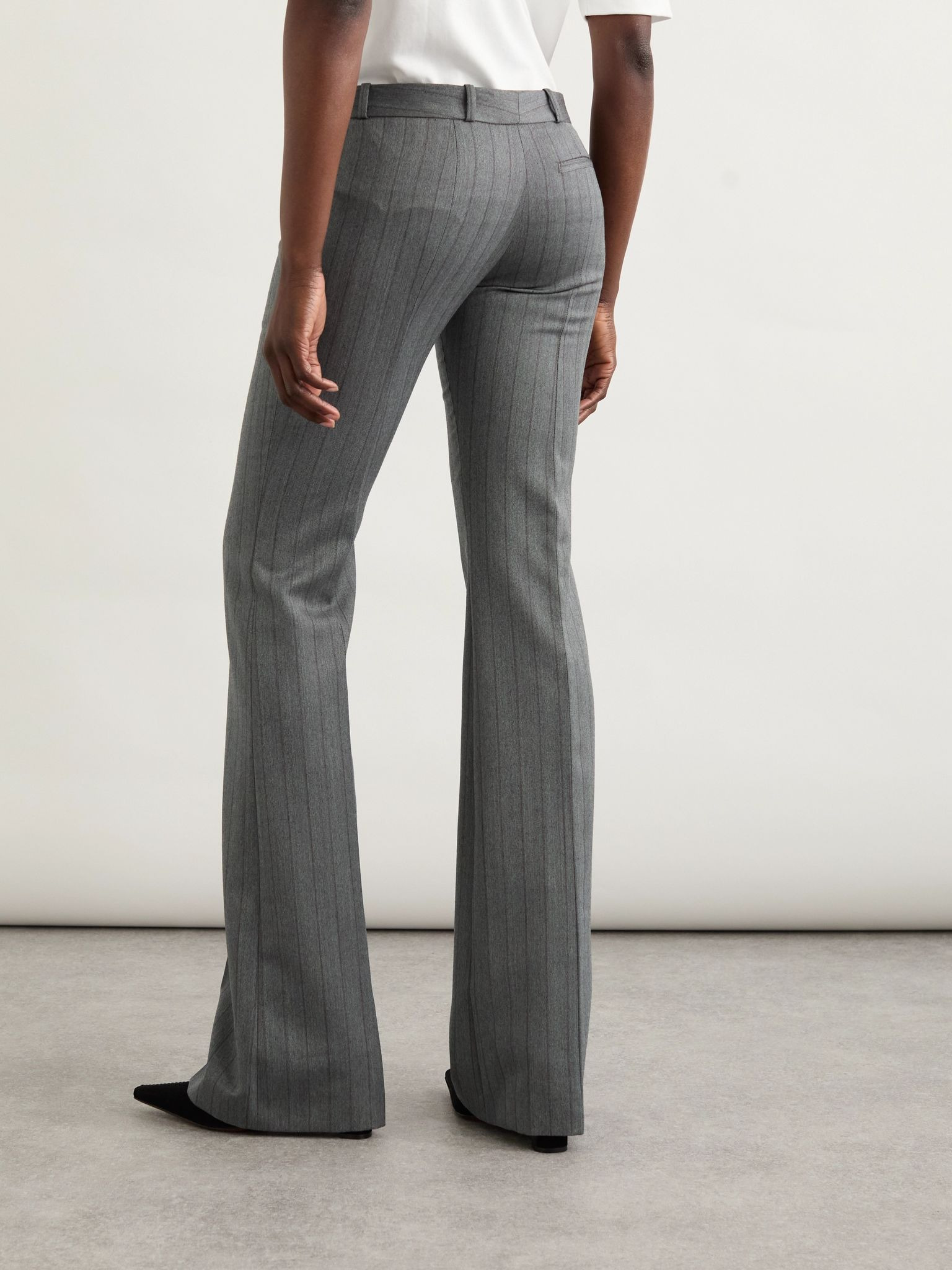 Striped herringbone wool flared pants Gray - 4
