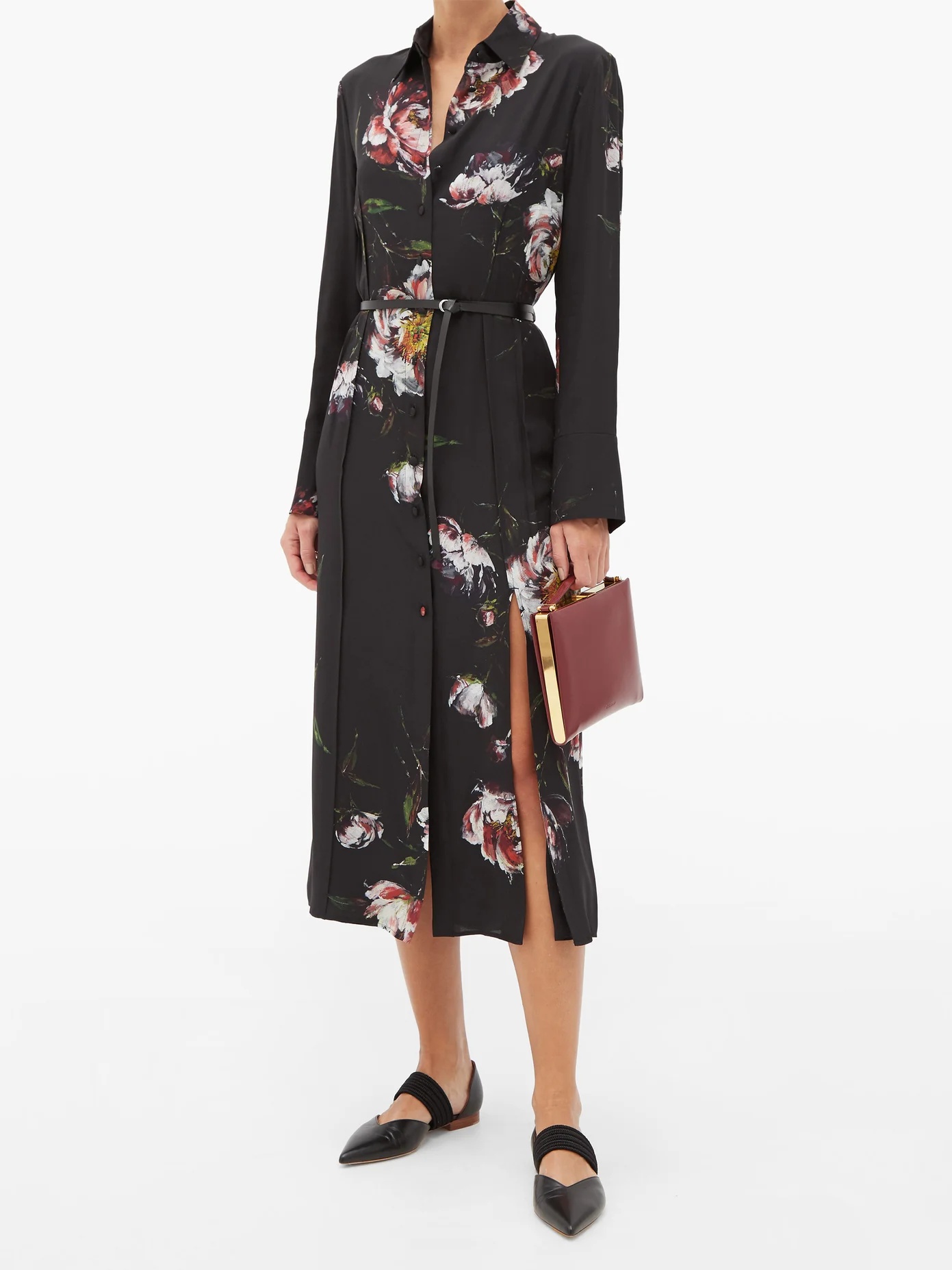 Edith belted floral-print silk shirt dress - 2