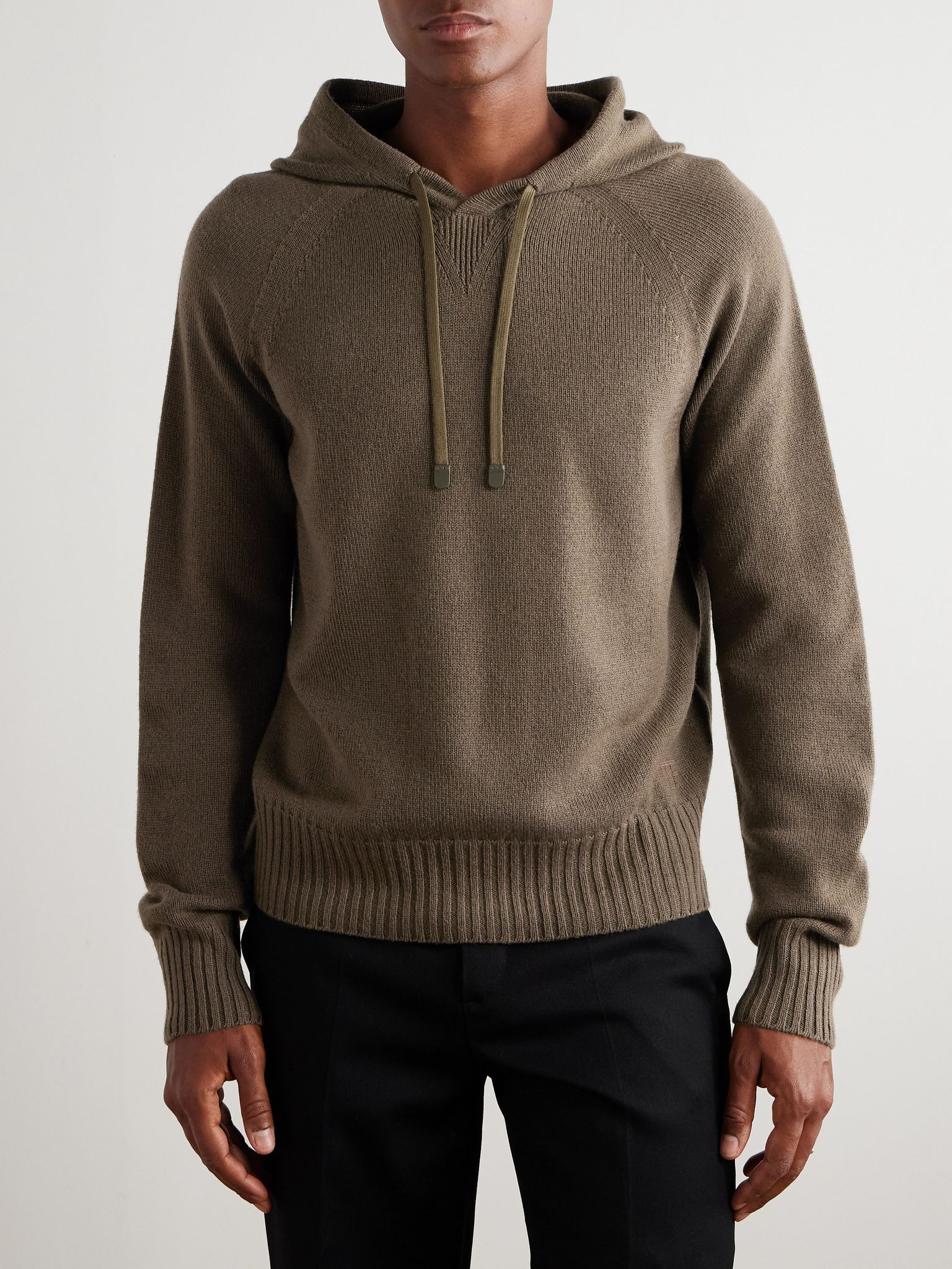 Logo-Embroidered Cashmere Hoodie Brown - 3