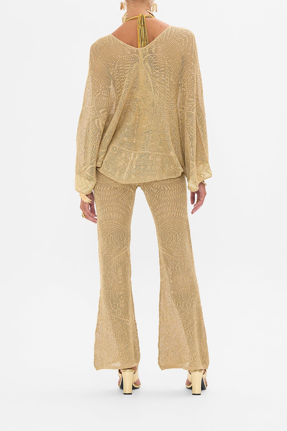 GOLD POINTELLE KNIT PANT - 3
