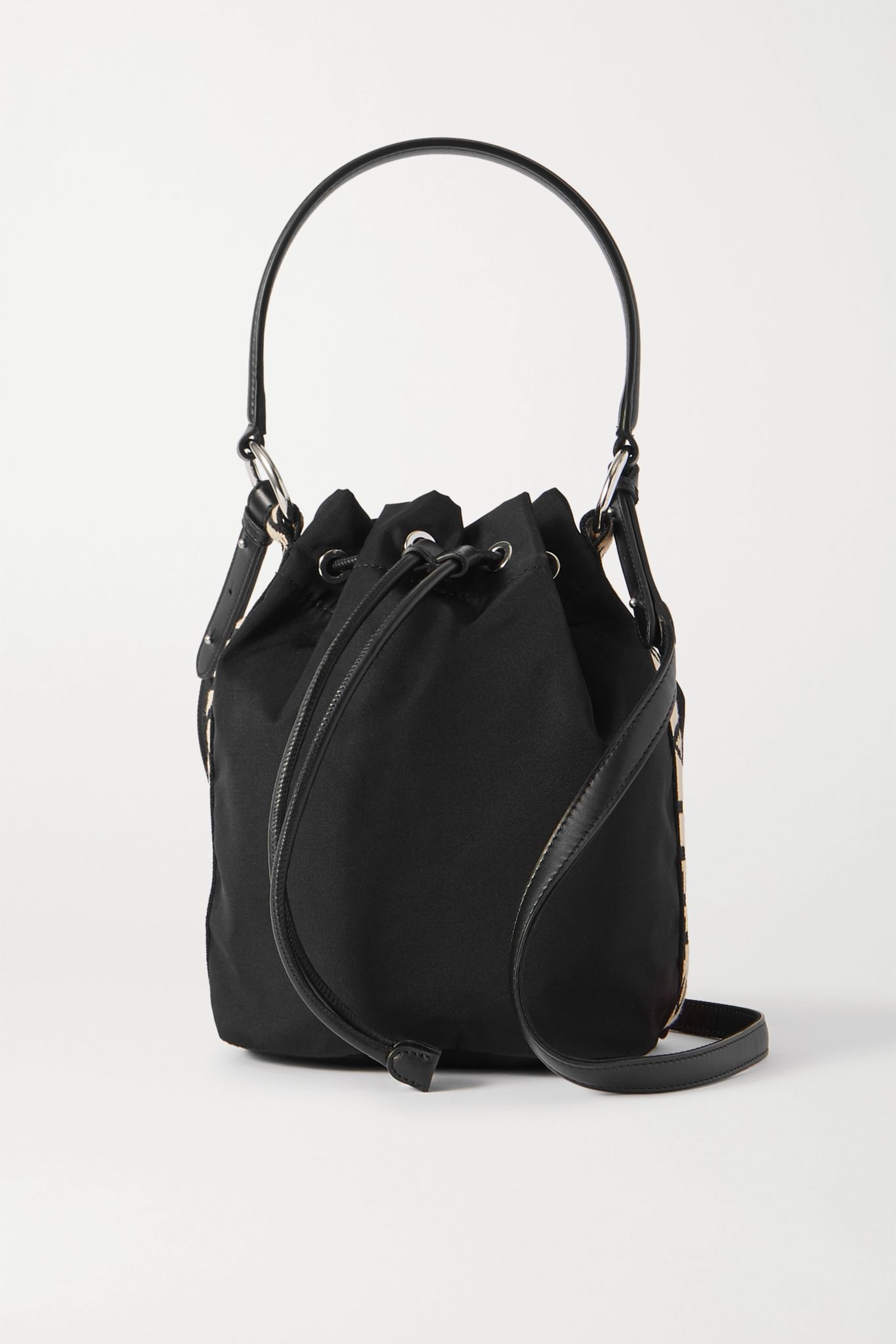 Small faux leather-trimmed ECONYL bucket bag - 1