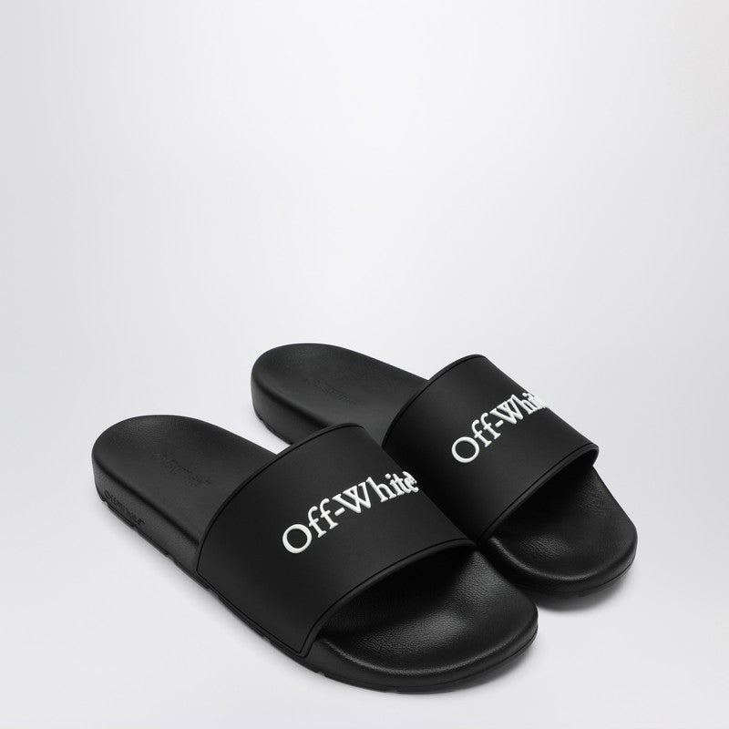 サンダル・ミュール Off-White Black leather Bookish slippers Off-White Off-White Slides Black With Bookish Logo Men