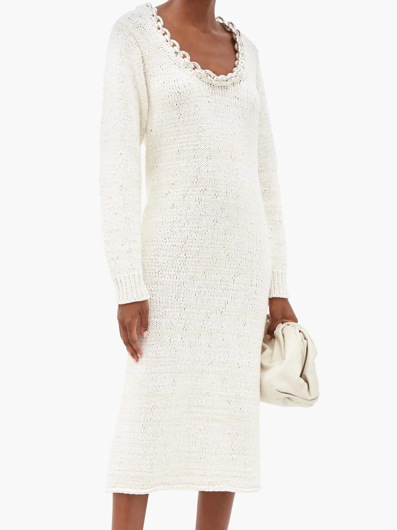 Chain-neck knitted cotton-blend dress - 6