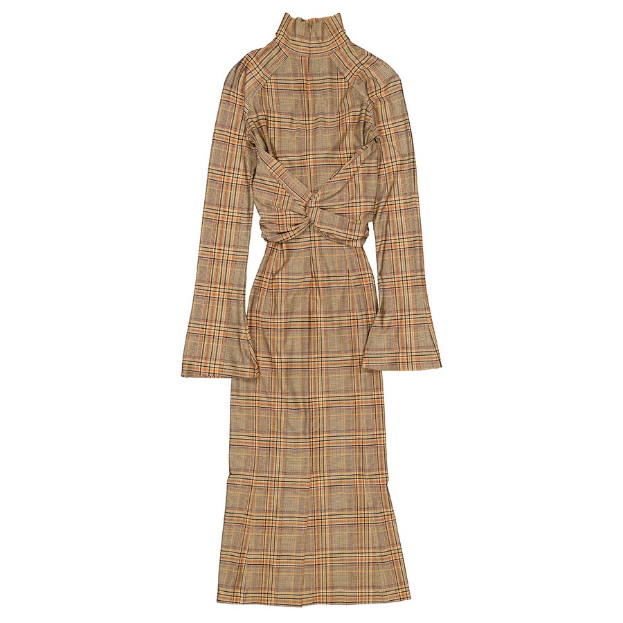 Burberry Ladies Dark Honey Cut-Out Checked Midi Dress - 2