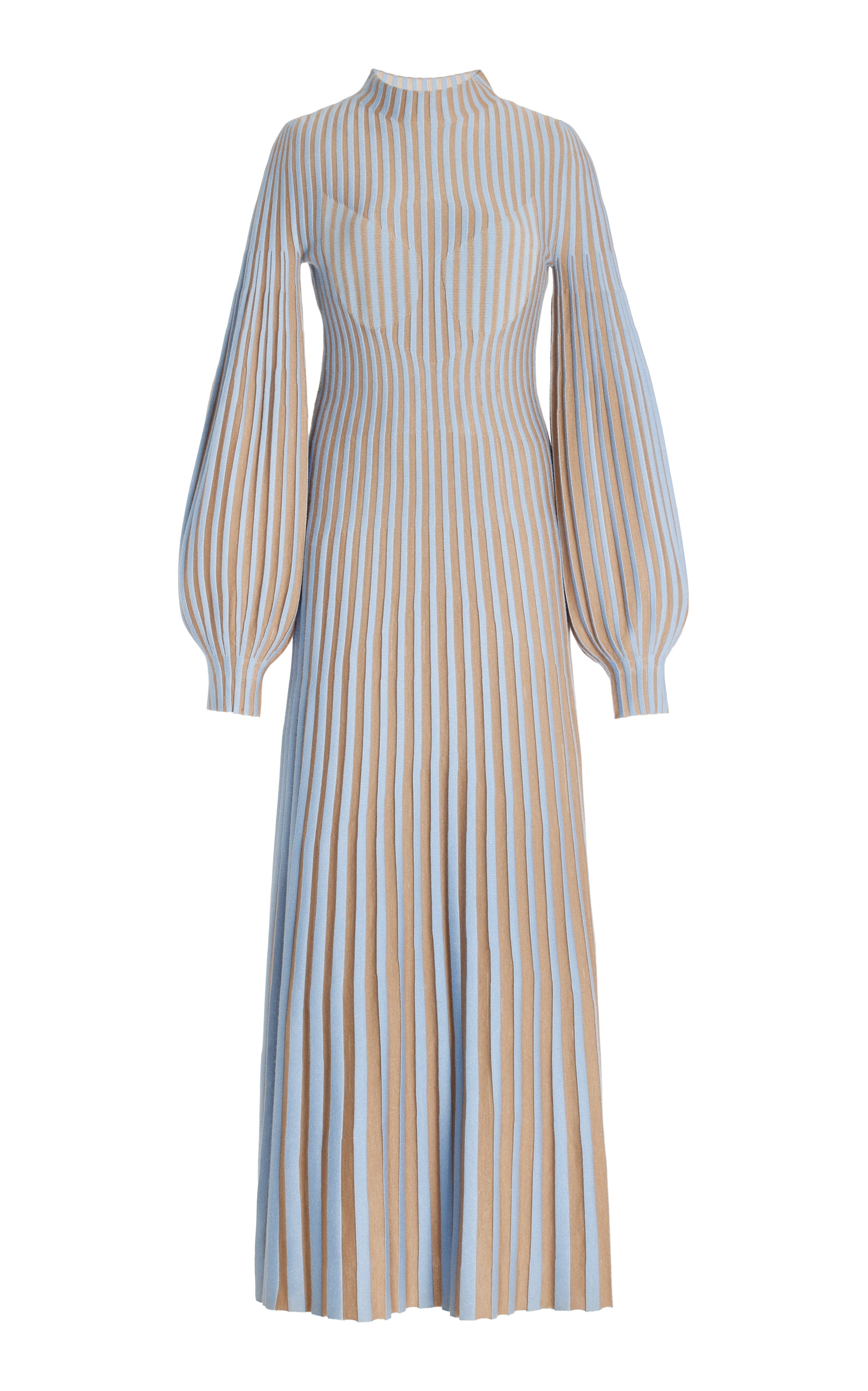 Lee Knit Dress in Light Blue & Camel Cashmere Silk - 1