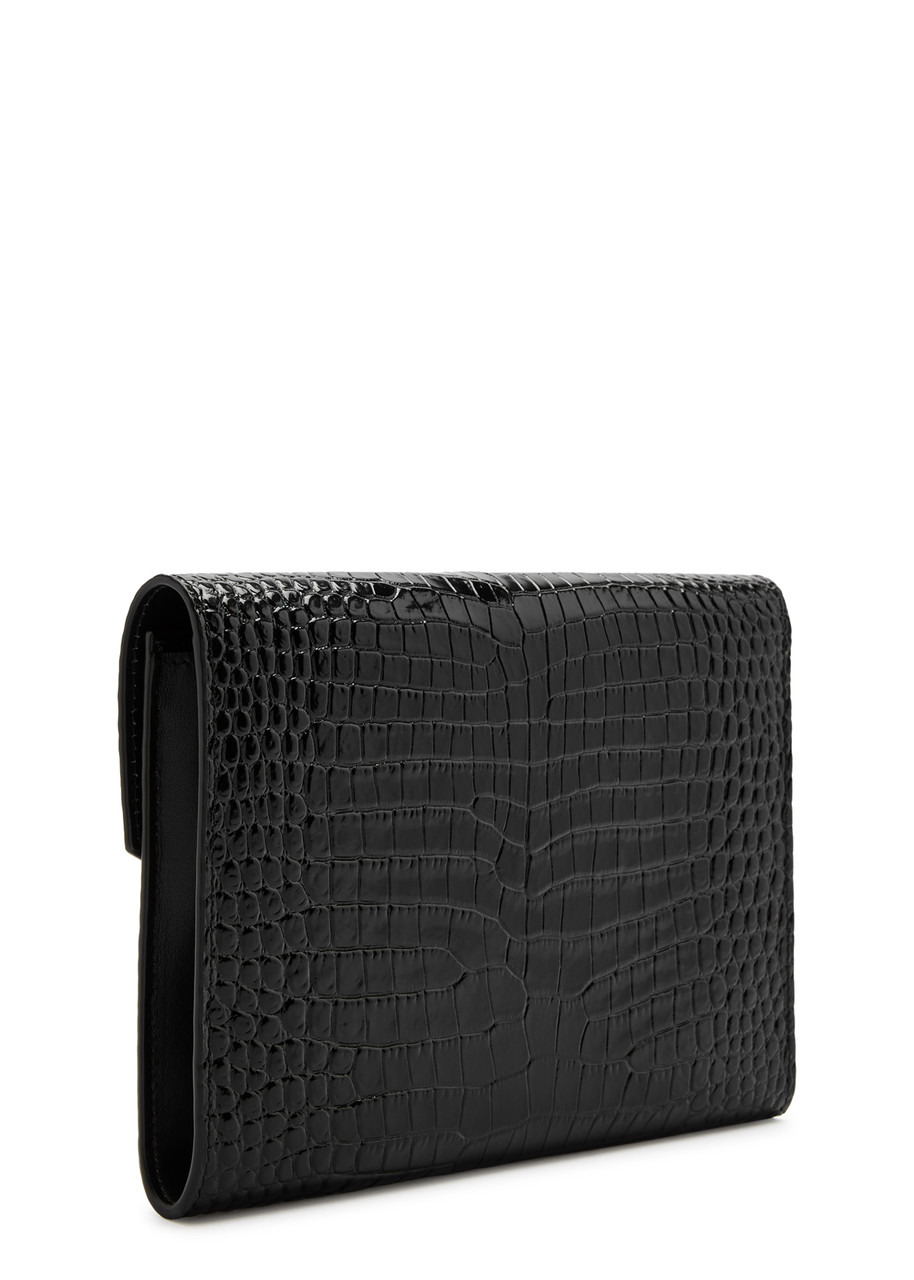 Saint Laurent Cassandre Crocodile-effect Patent Leather Pouch - 2