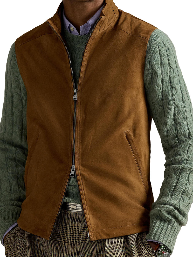 Men's Classic Suede Double-Zip Vest - Cafe Brown 7