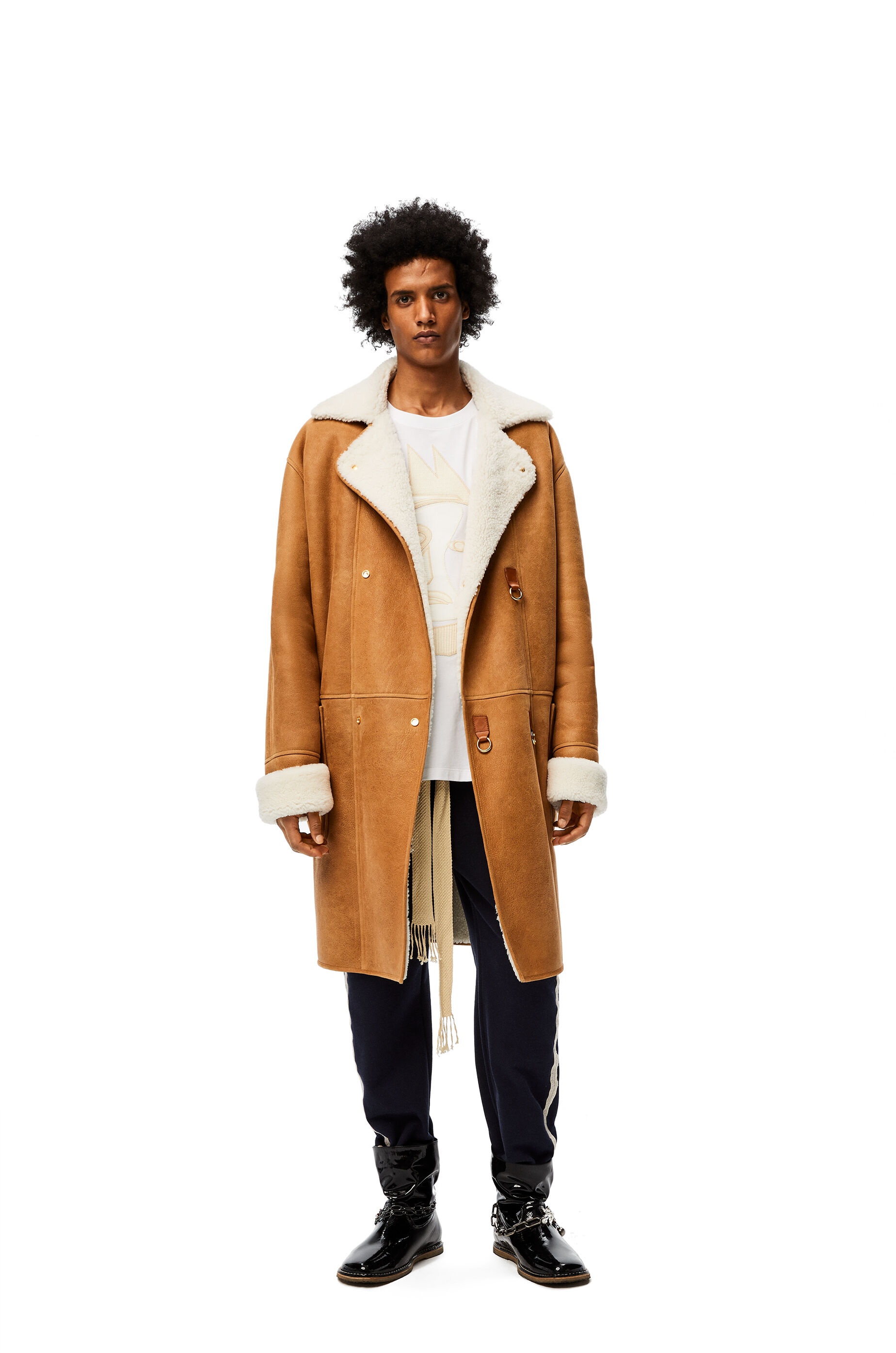 Double-breasted coat in shearling - 2