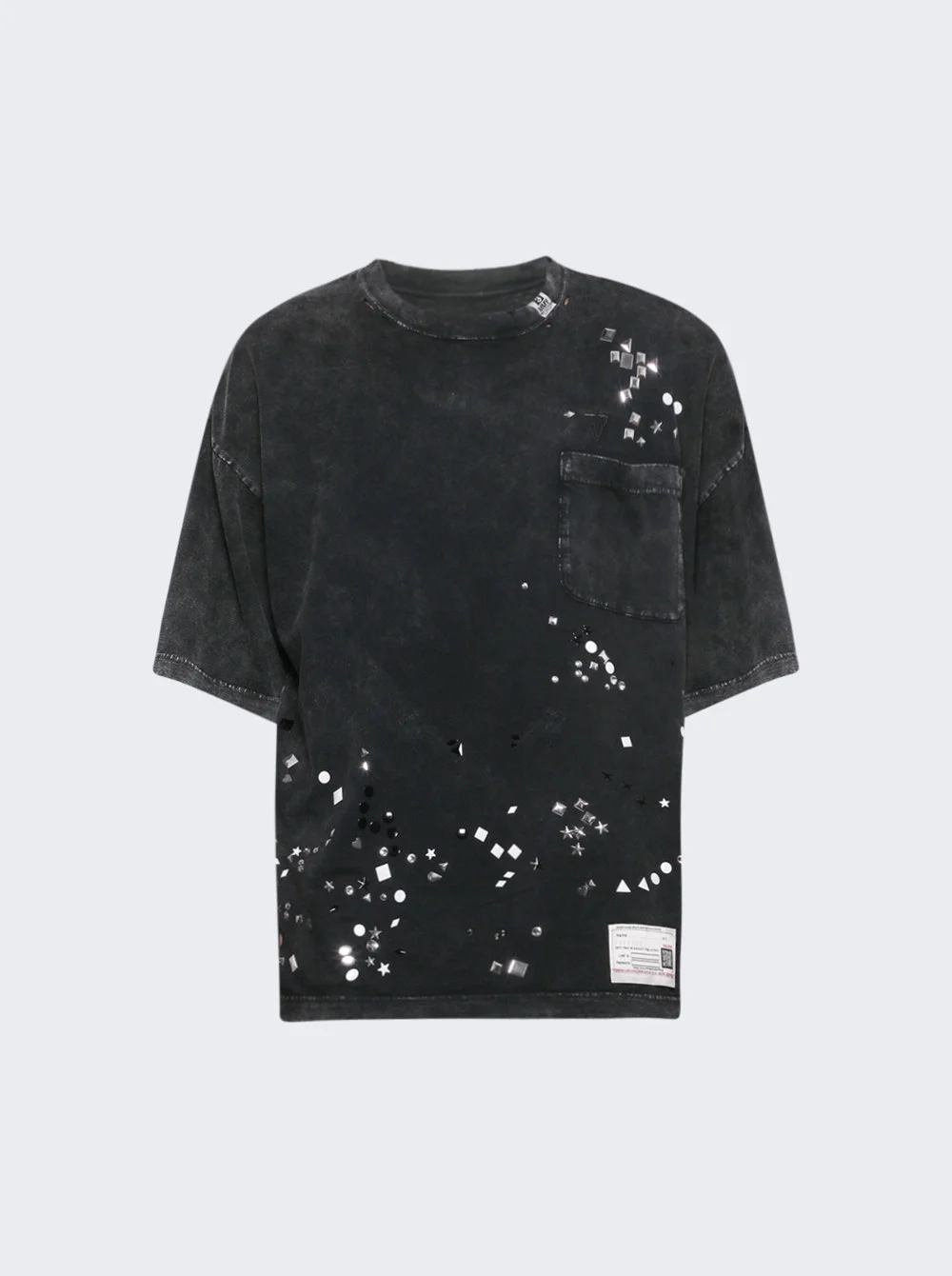 Embellished Bleached Tee Black - 1