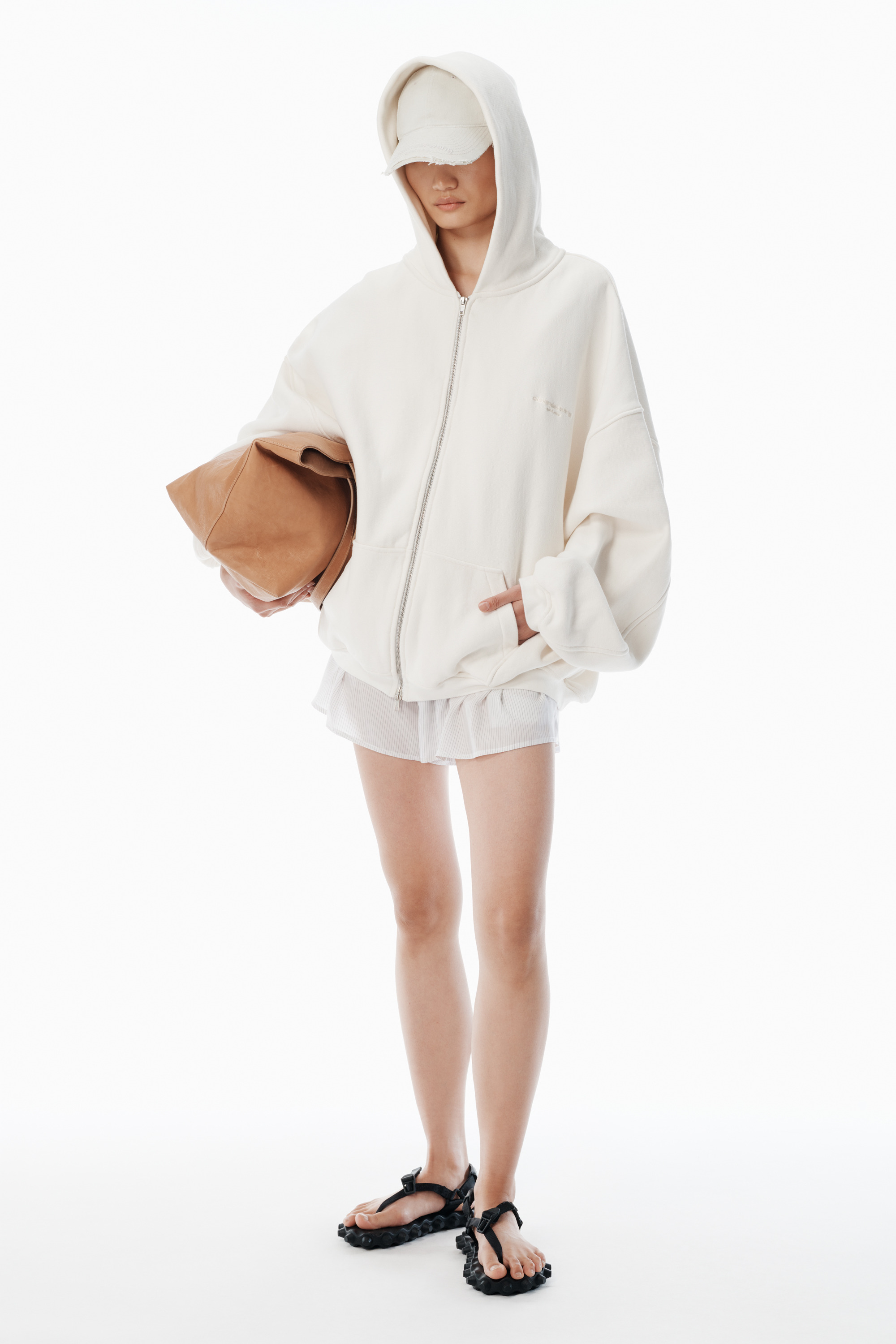 White Cotton Logo Zip-Up Hoodie - 5