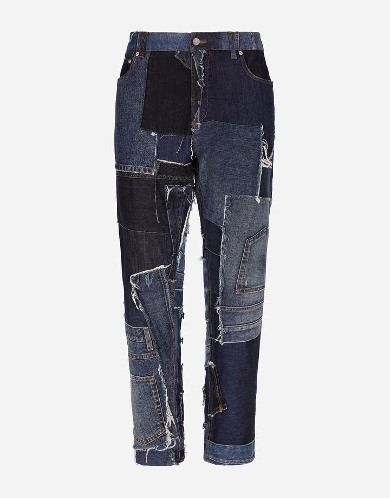 Loose stretch patchwork denim jeans 1