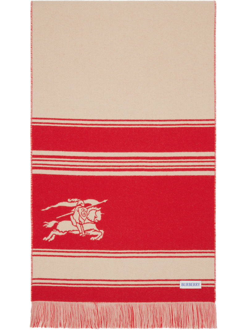 Burberry Red & Beige EKD Striped Wool Scarf outlook