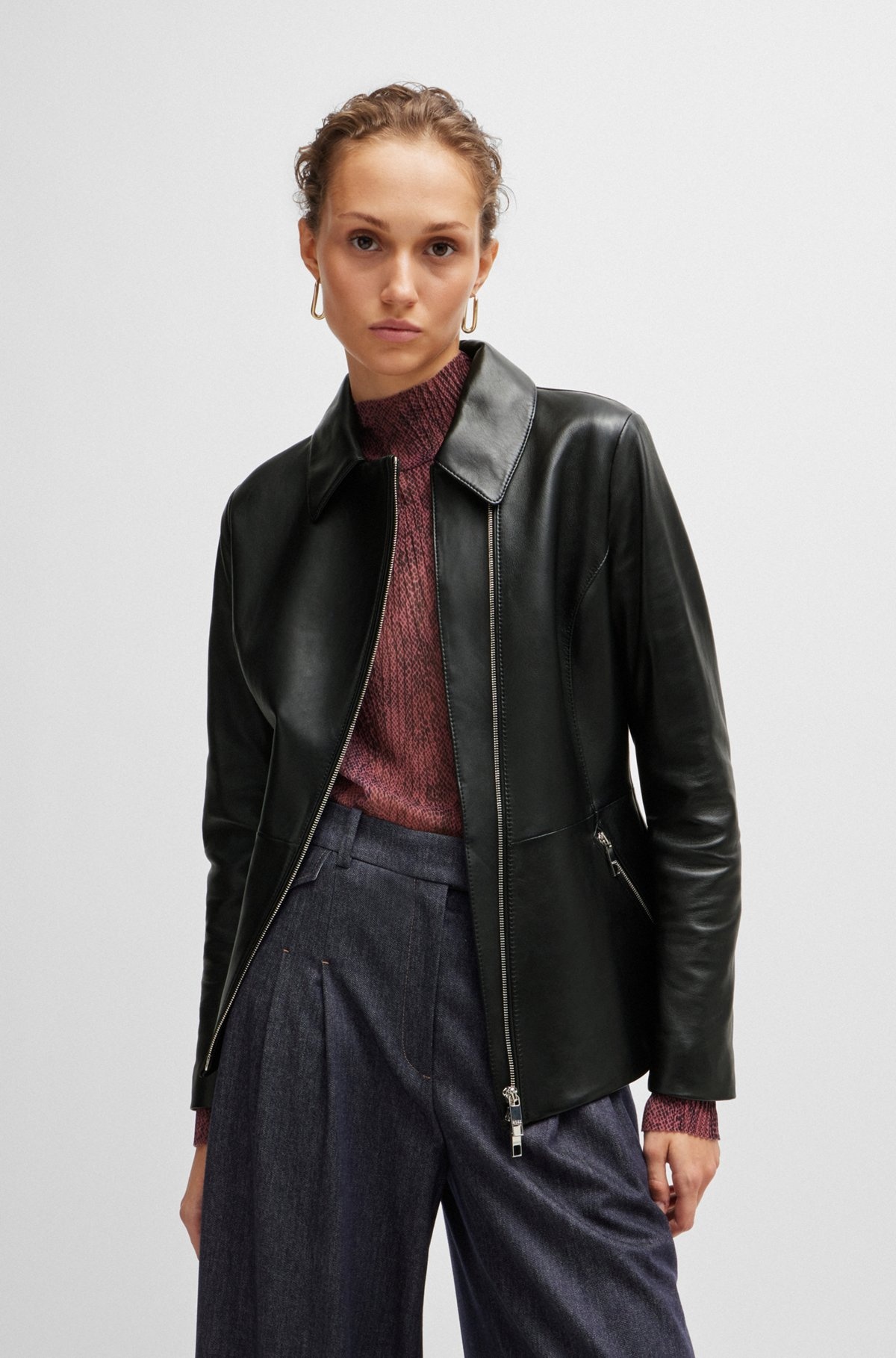 LEATHER JACKET WITH ASYMMETRIC TWO-WAY ZIP - 2