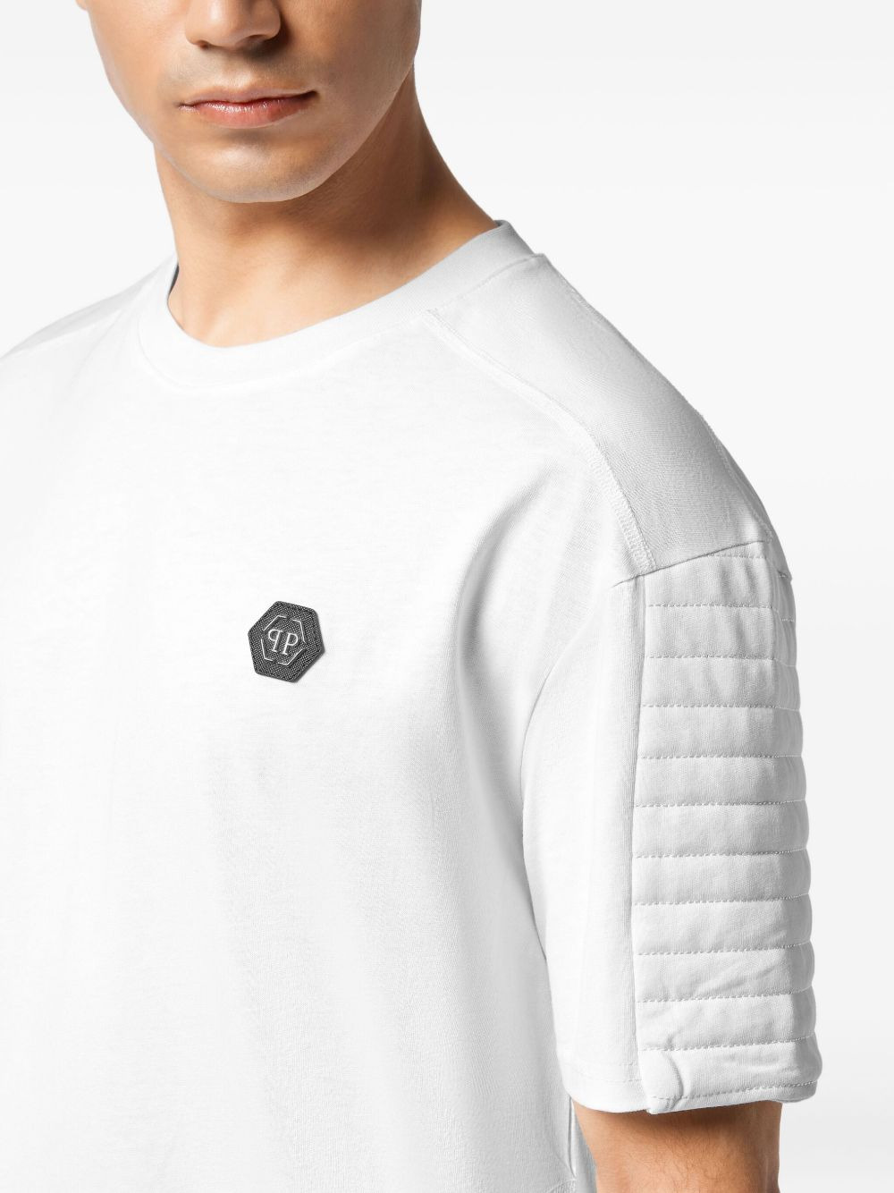 quilted-panel round-neck T-shirt - 3