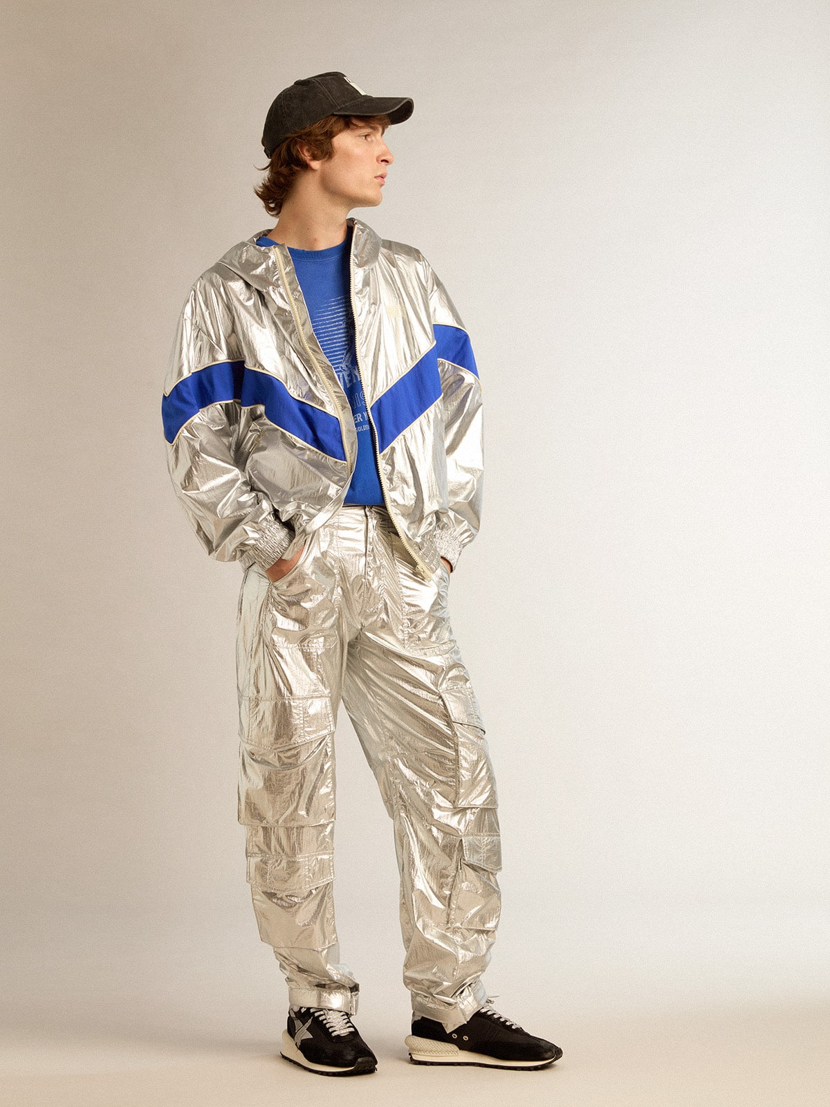 Men's windcheater in silver technical fabric - 3