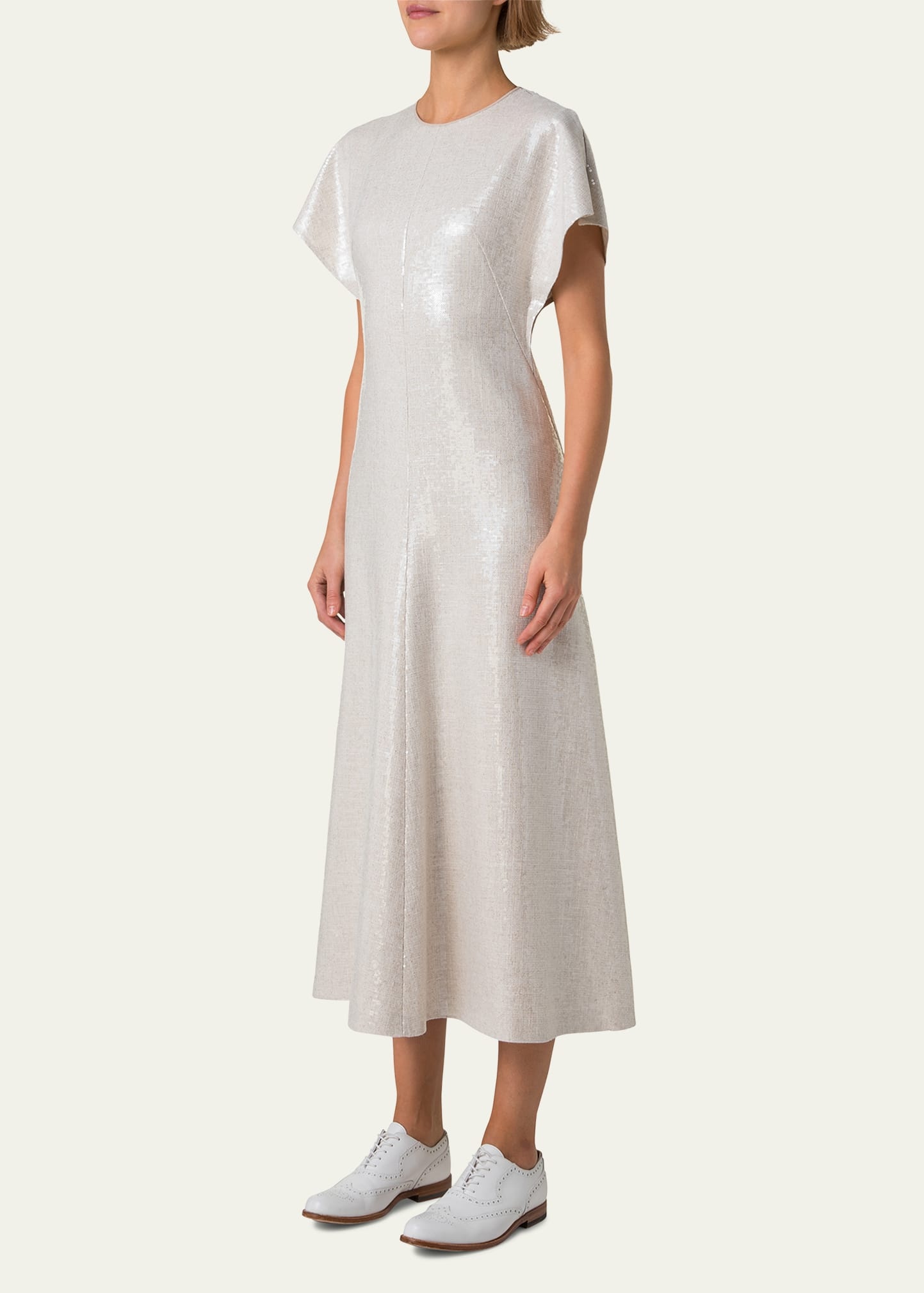 Sequined Viscose-Linen A-Line Midi Dress - 4