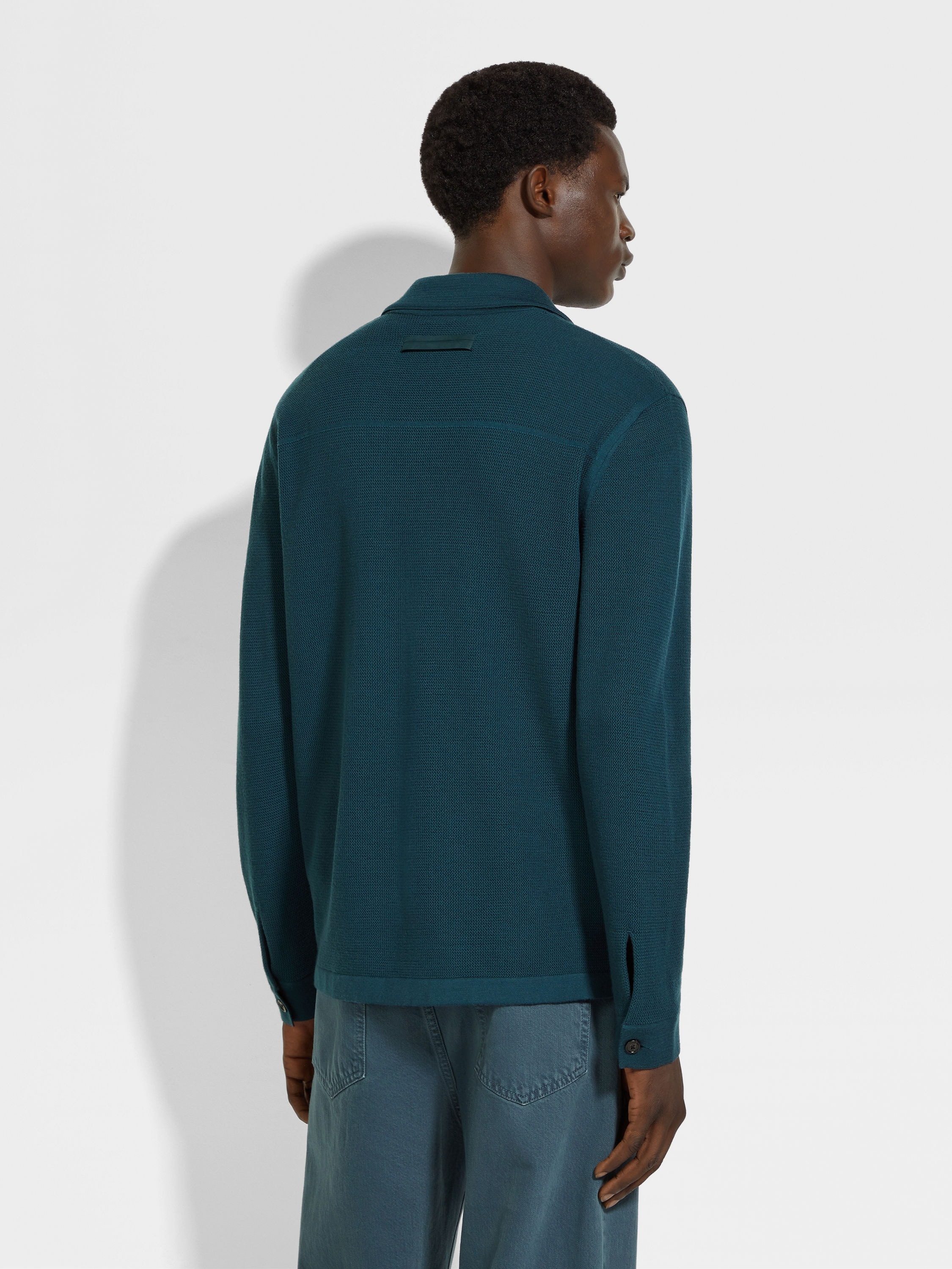DARK TEAL BLUE WOOL SHIRT - 5