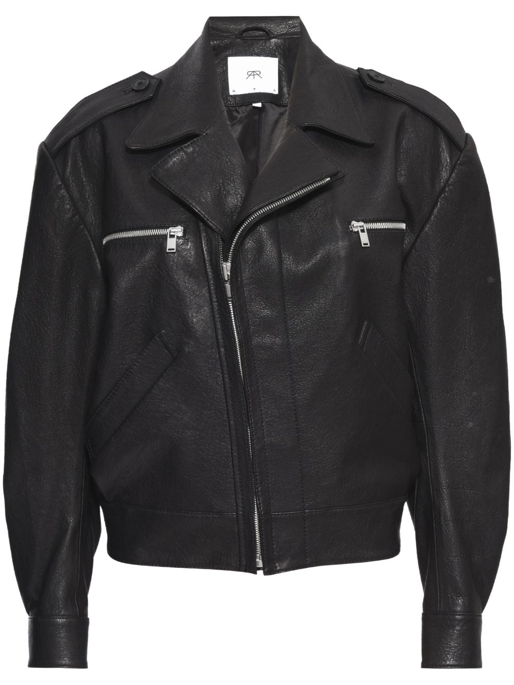 notched-lapels leather jacket - 1