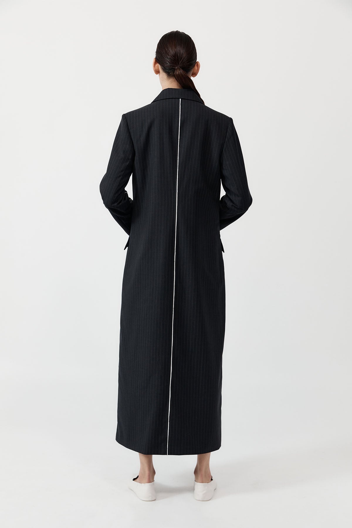 Pinstripe Maxi Coat - Black - 7