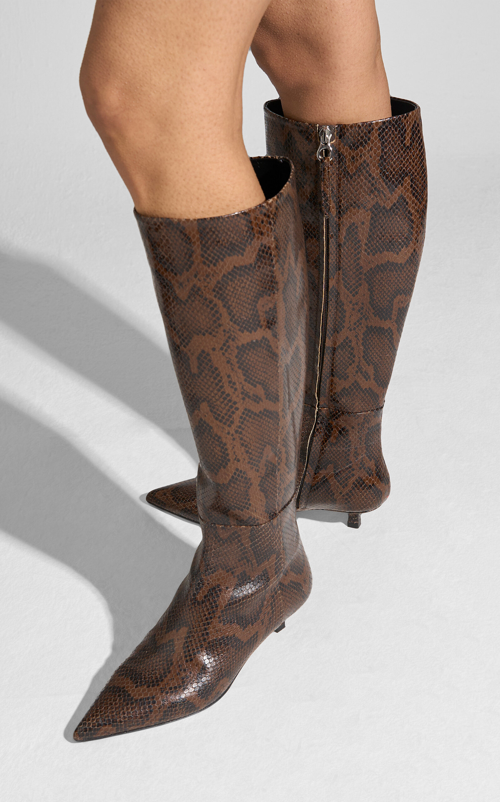 Sabrina Snake-Effect Leather Knee Boots brown - 3