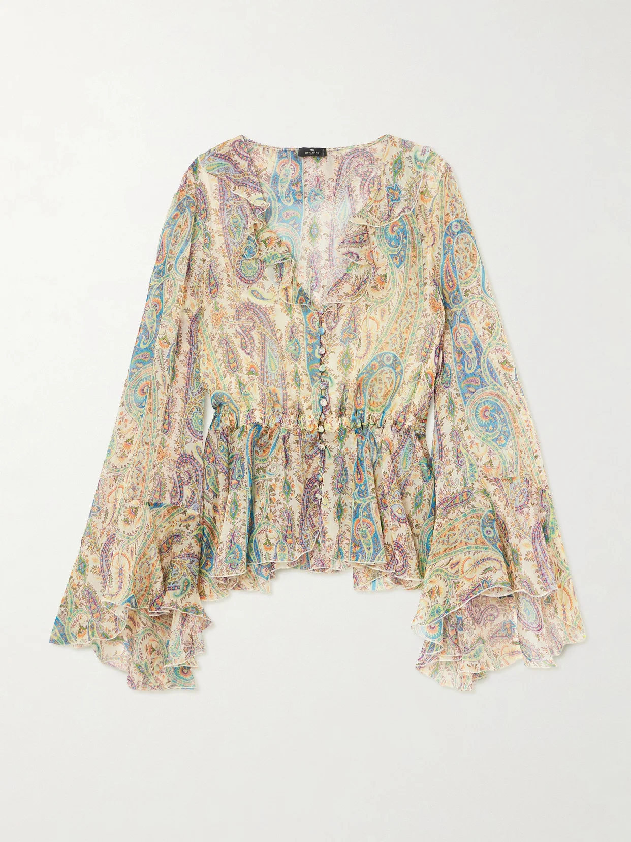 Ruffled Paisley-print Silk-chiffon Peplum Blouse - 1