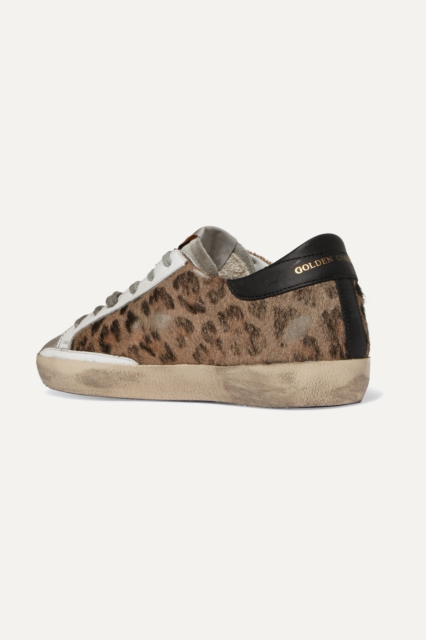 Superstar distressed leopard-print calf hair, leather and suede sneakers  - 4