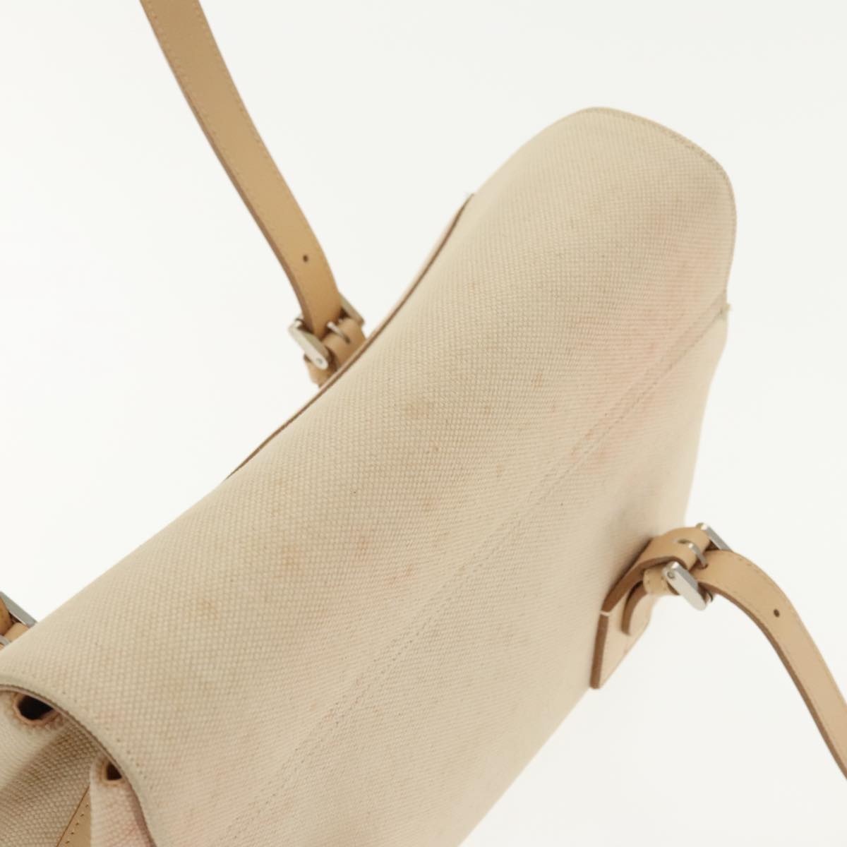 Burberry Hand Bag Canvas Leather White Beige Silver - 6