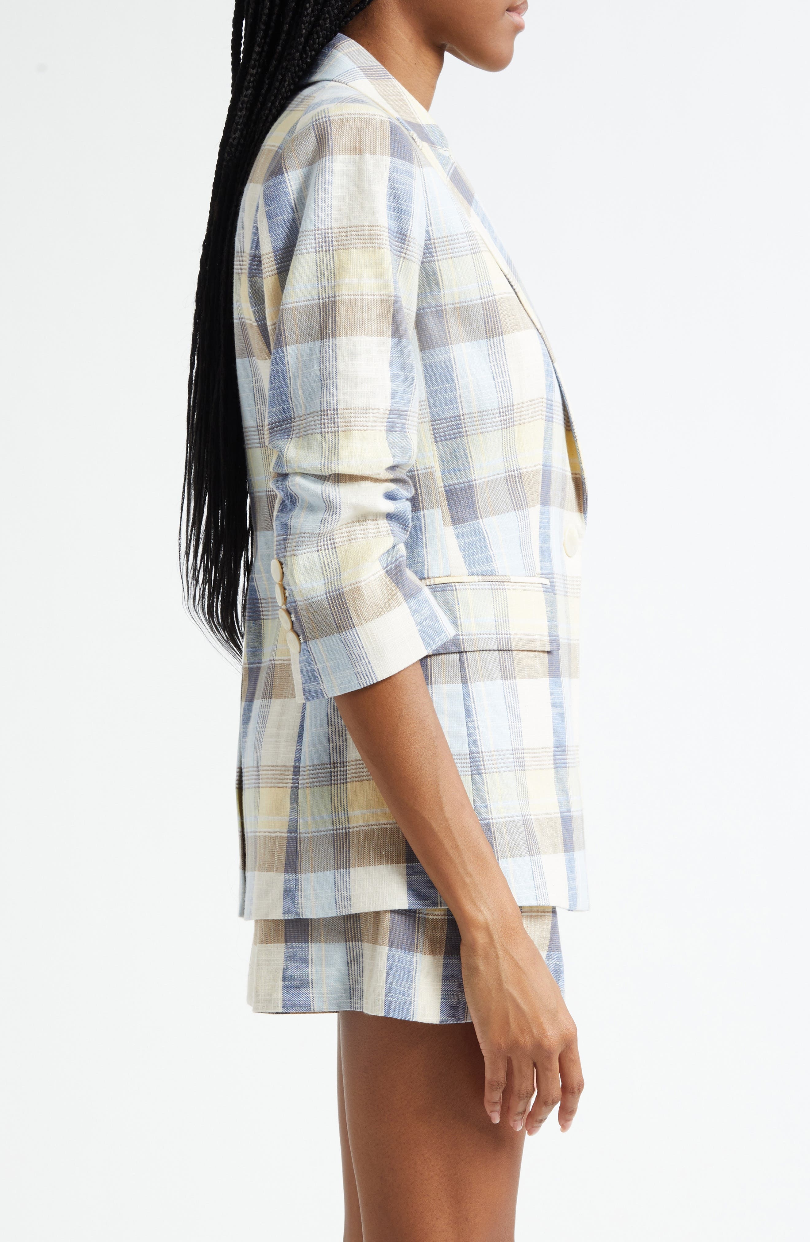 Veronica Beard Clayton Plaid Cotton Blend Dickey Jacket in Powder Blue Multi at Nordstrom - 4