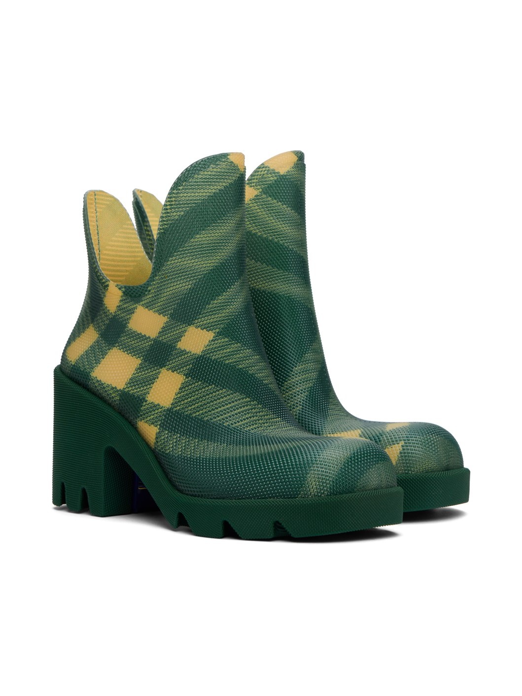 Green Check Rubber Marsh Heel Boots - 4