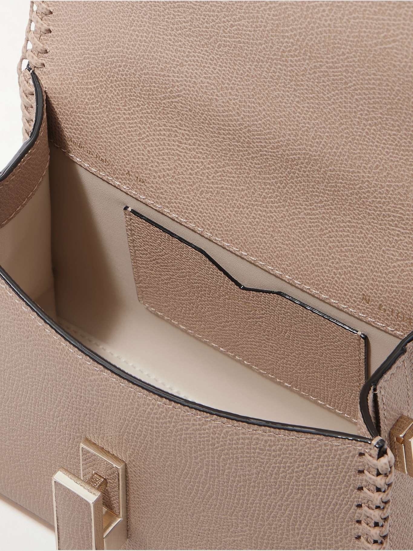 Iside micro whipstitched textured-leather tote Beige - 5