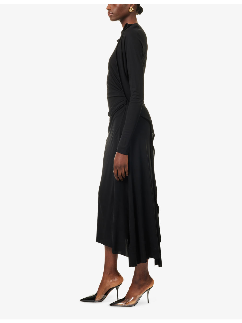 Asymmetric Draped Jersey Midi Dress - 3