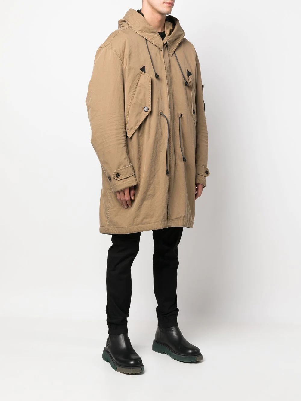 drawstring-hooded parka coat - 3