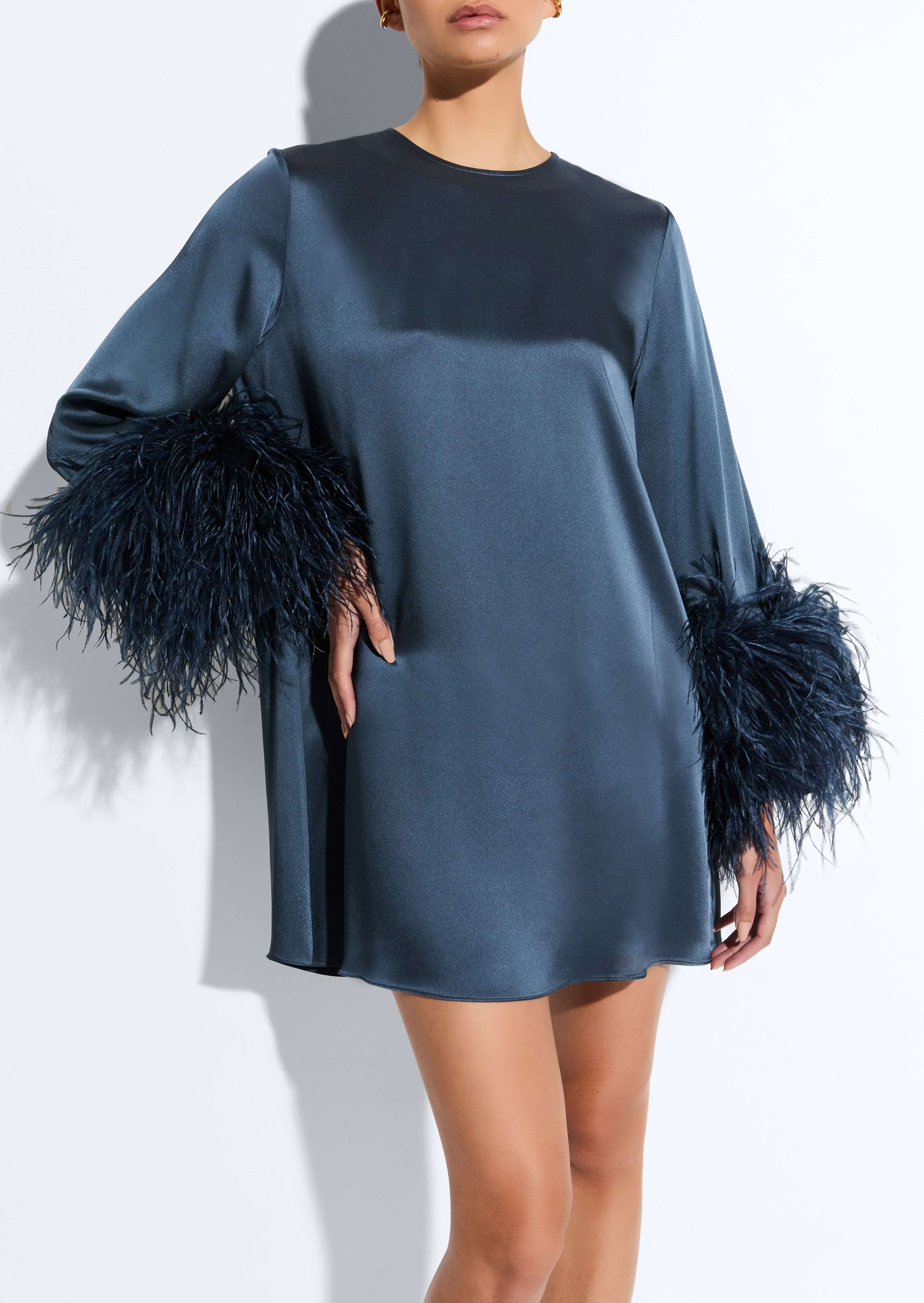Satin Dress With Feathers - 4