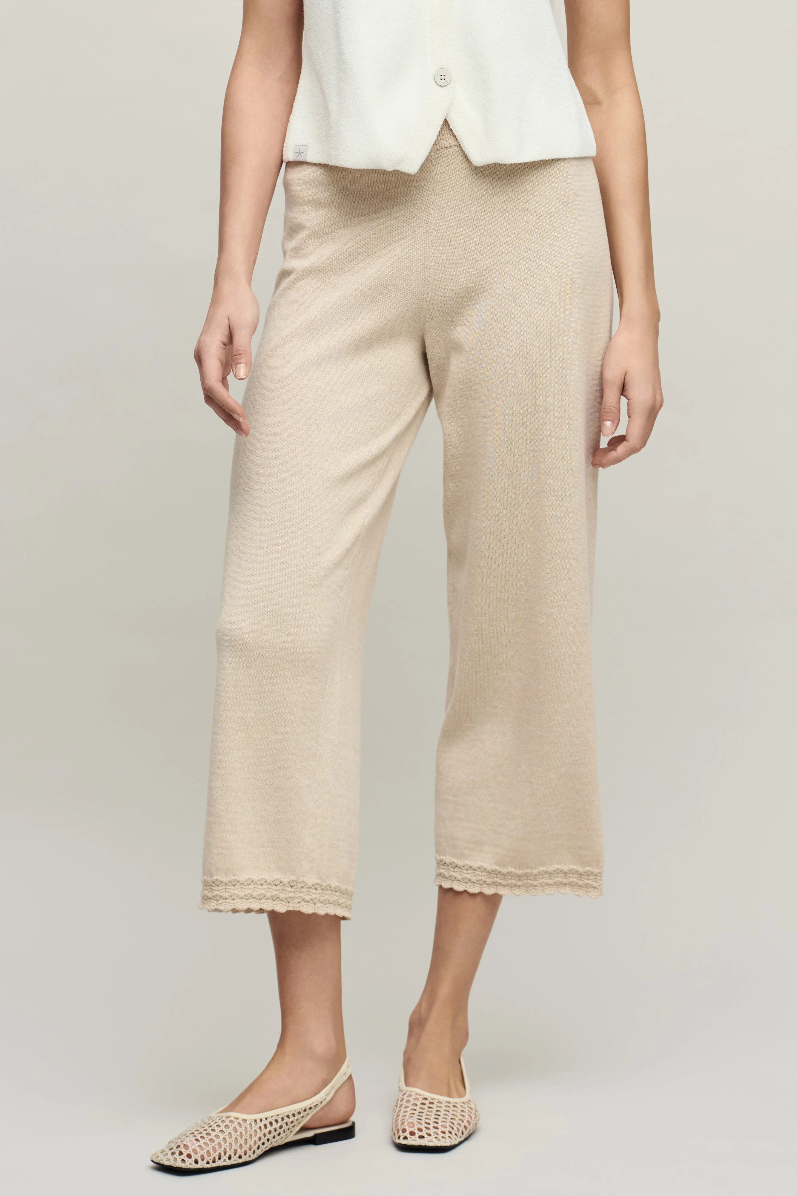 Heathered Cotton Tulip Pointelle Trim Crop Pant - 1