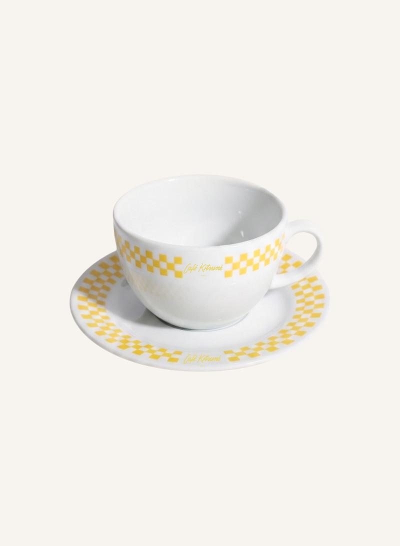 CHECKERBOARD PORCELAIN CAPPUCCINO CUP AND SAUCER 1