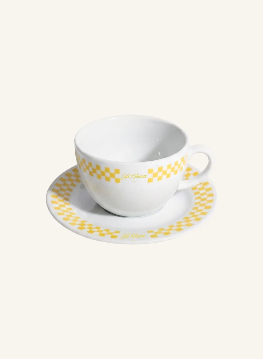 CHECKERBOARD PORCELAIN CAPPUCCINO CUP AND SAUCER - 1