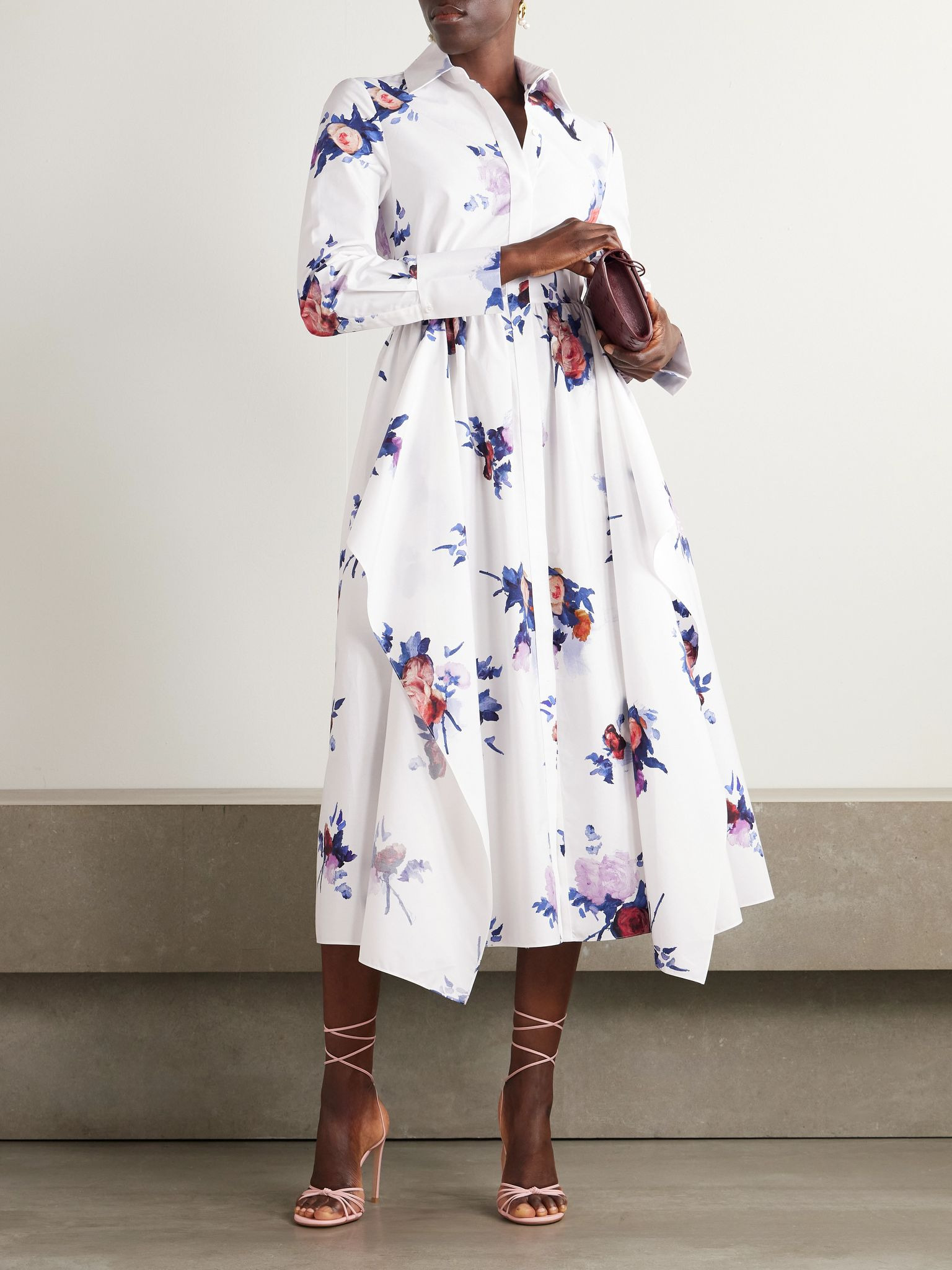 Floral-print cotton-poplin midi shirt dress Multi - 2