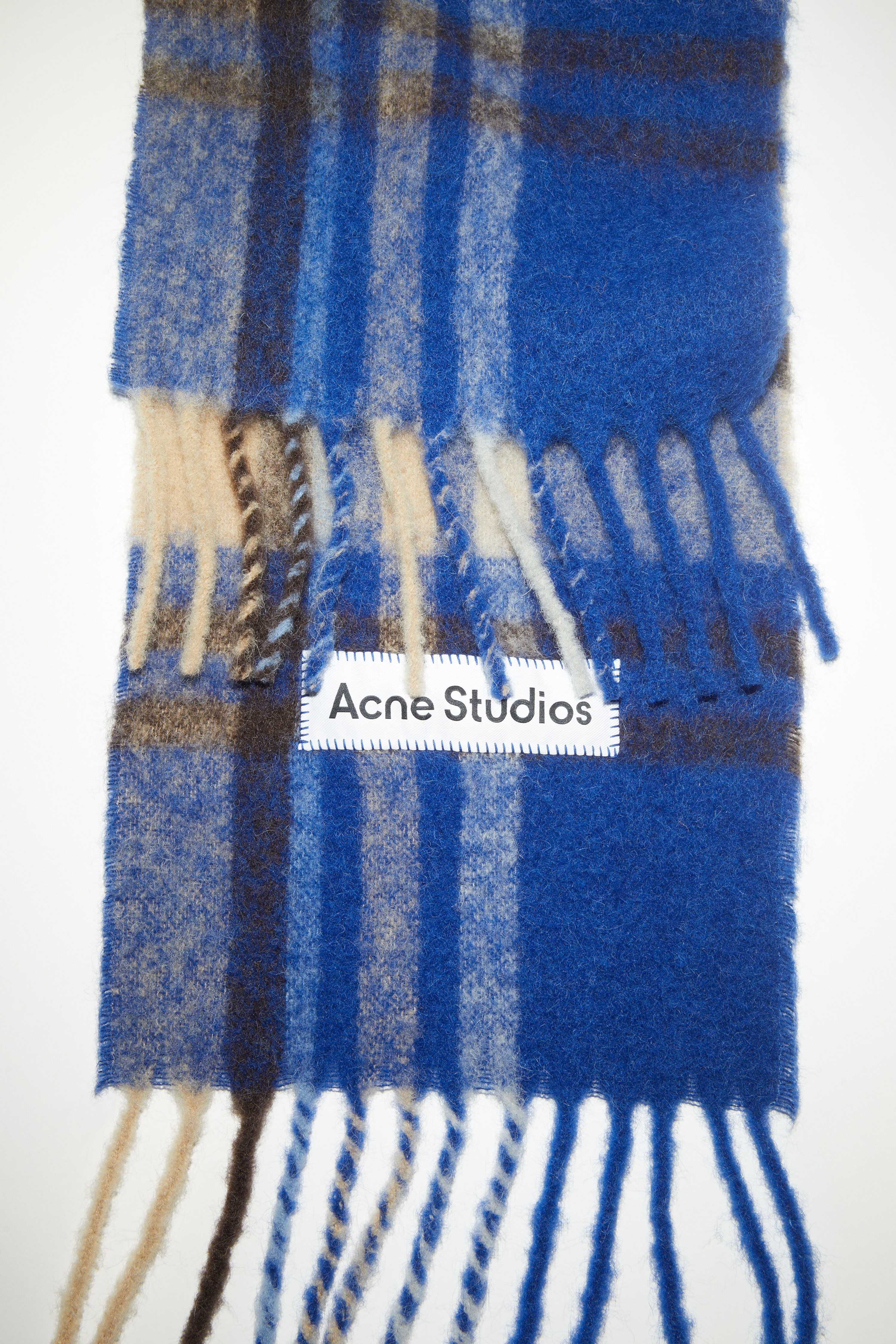 Mohair tartan scarf - Electric blue/beige - 4
