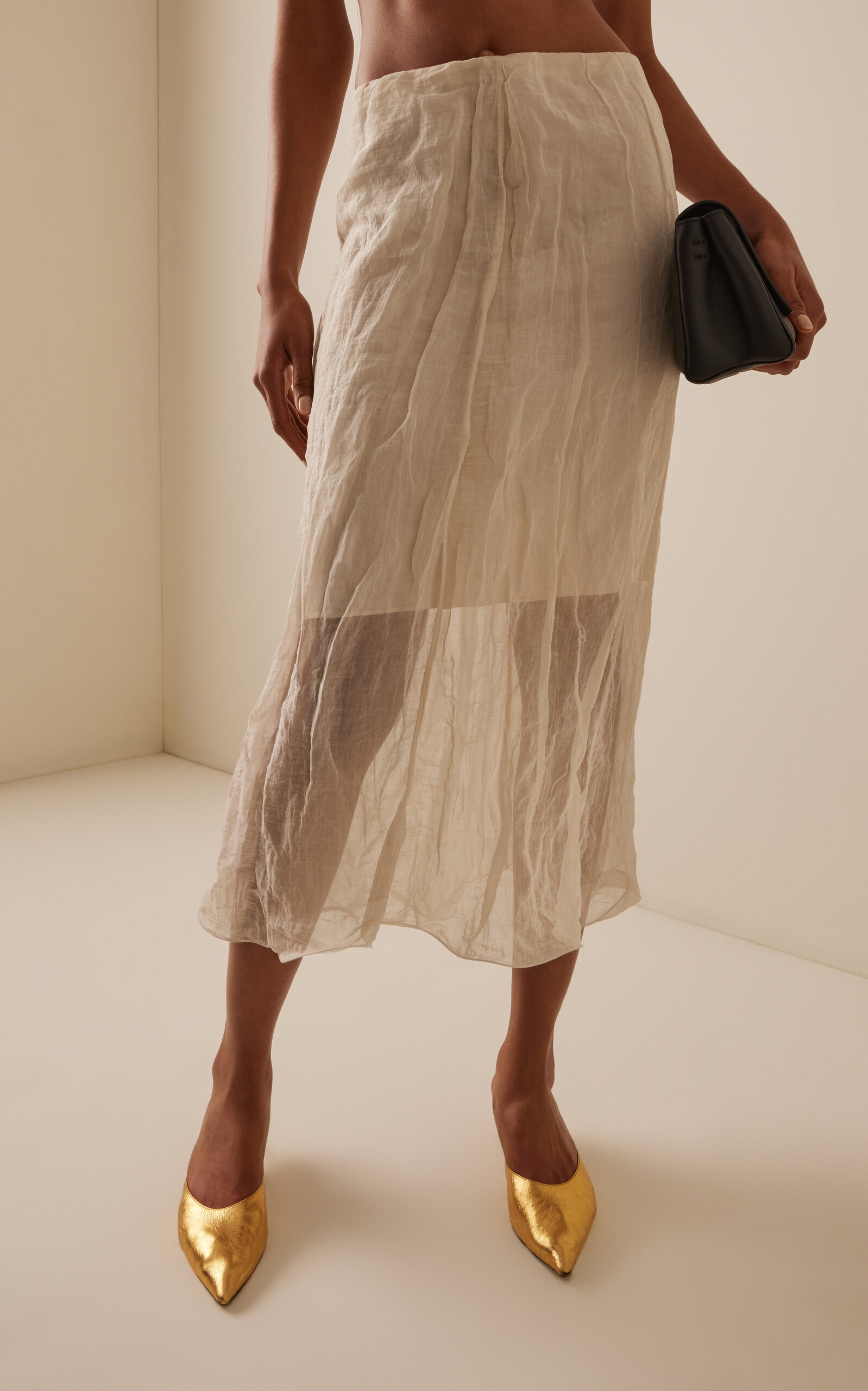The James Low-Rise Metallic Organza Midi Skirt off-white - 3
