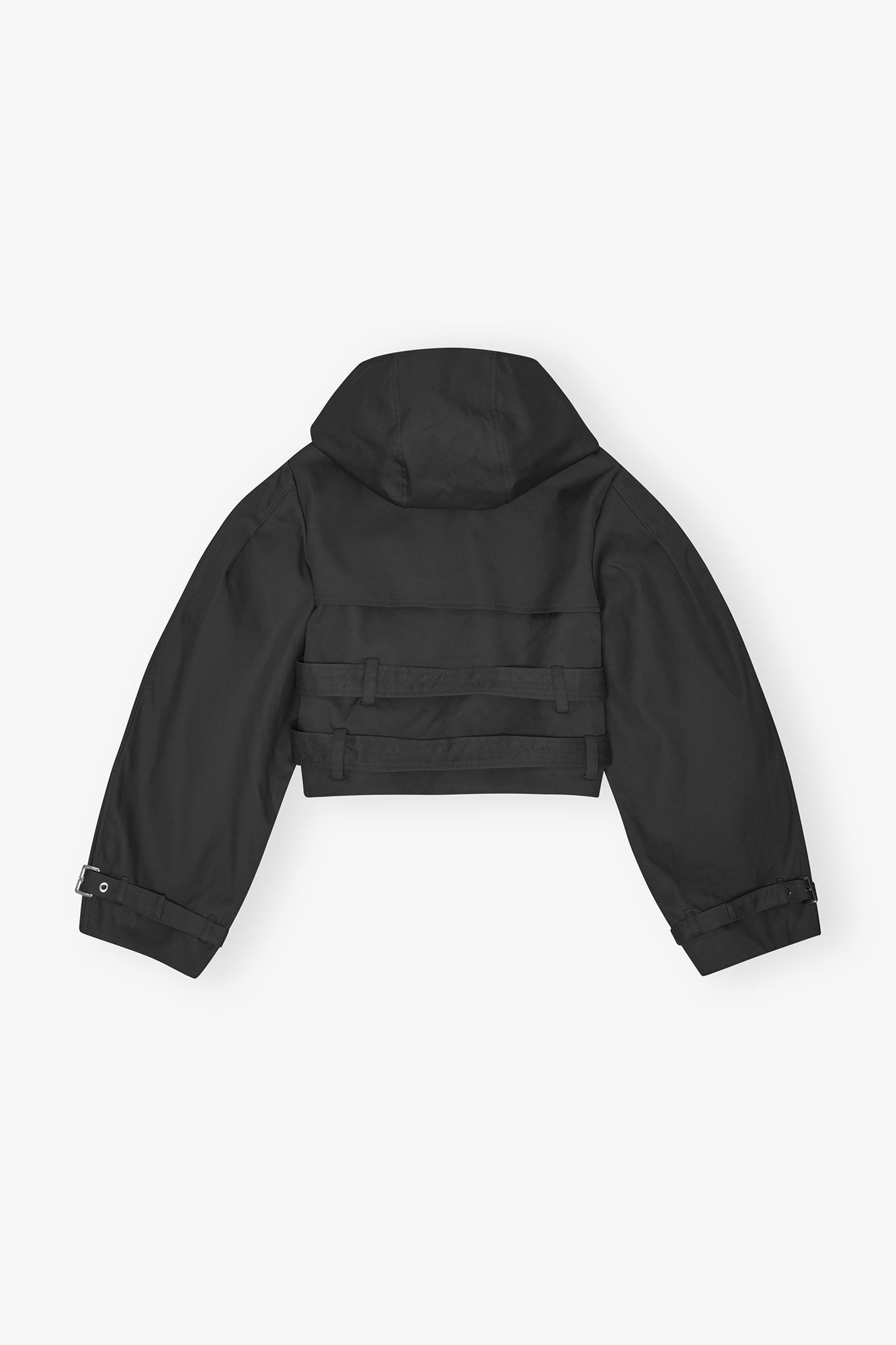 BLACK BONDED COTTON SHORT TRENCH JACKET - 2